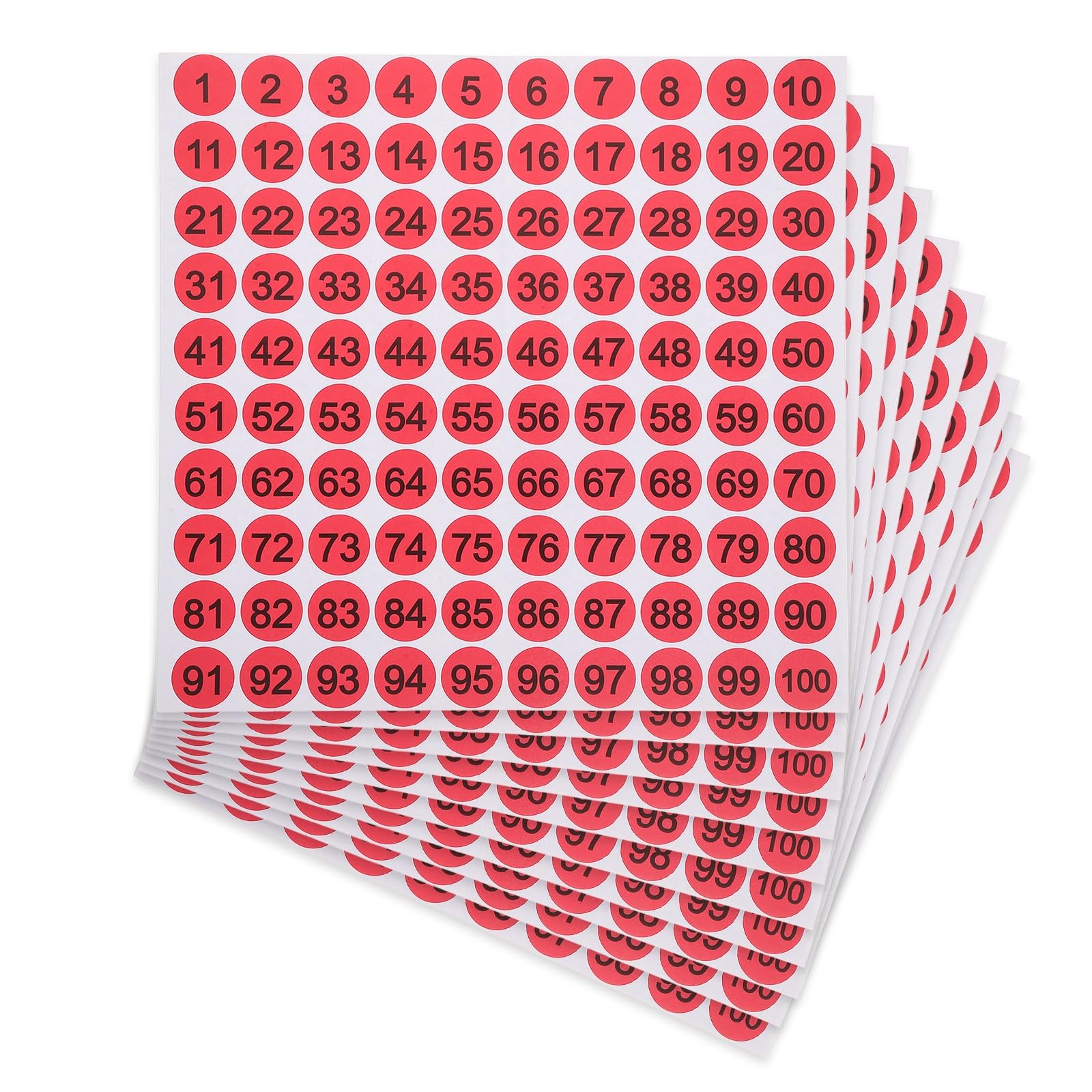 PATIKIL 25mm Consecutive Number Stickers, 10 Pcs 1 to 100 Waterproof Self-Adhesive Round Number Sticker Decal for Inventory, Storage Organization, Boxes, Bins, Toolbox, Lockers, Red