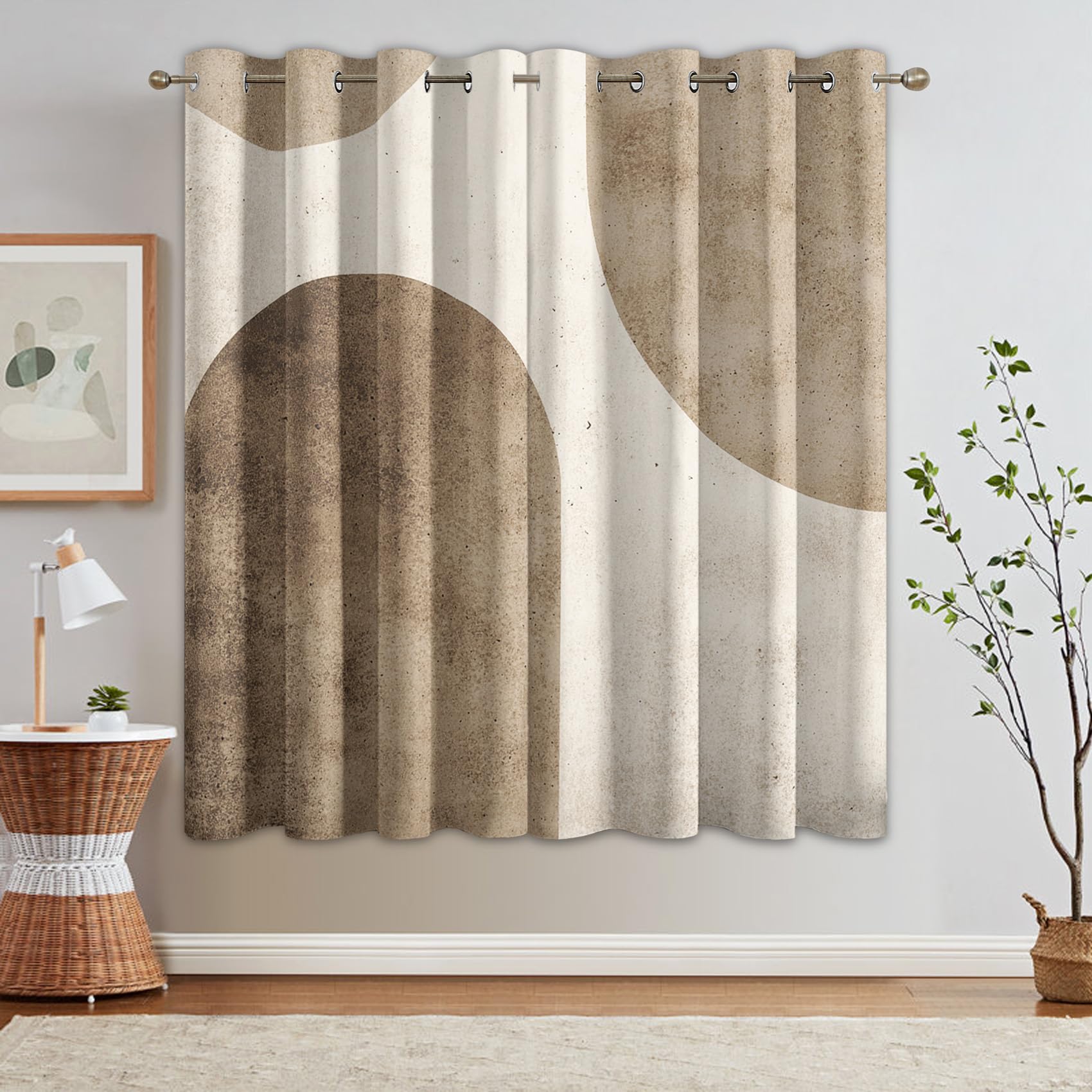 Geometrisch Vorhänge Mit ösen Blickdicht, Mid Century Modern Einfach Taupe Vorhang Schlafzimmer Wohnzimmer Küche 140 x 175 cm Lang, Übergardinen Innen Verdunklungsvorhänge