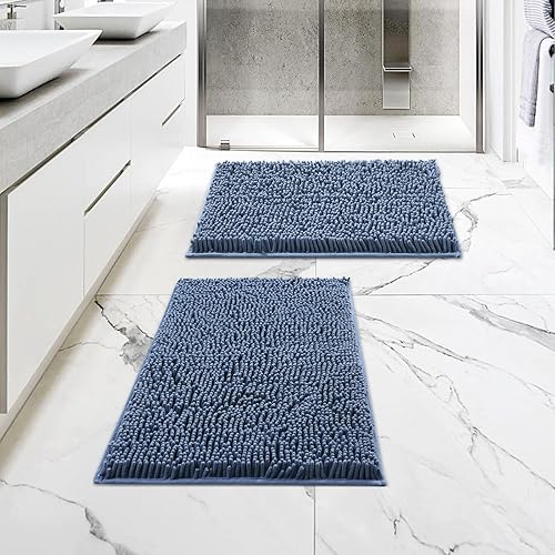 Miniatura 10 de MitoVilla Juego de 2 alfombras de baño negras, 2 piezas de 20 x 32 pulgadas, alfombras de baño de felpilla extra suaves y absorbentes, alfombra