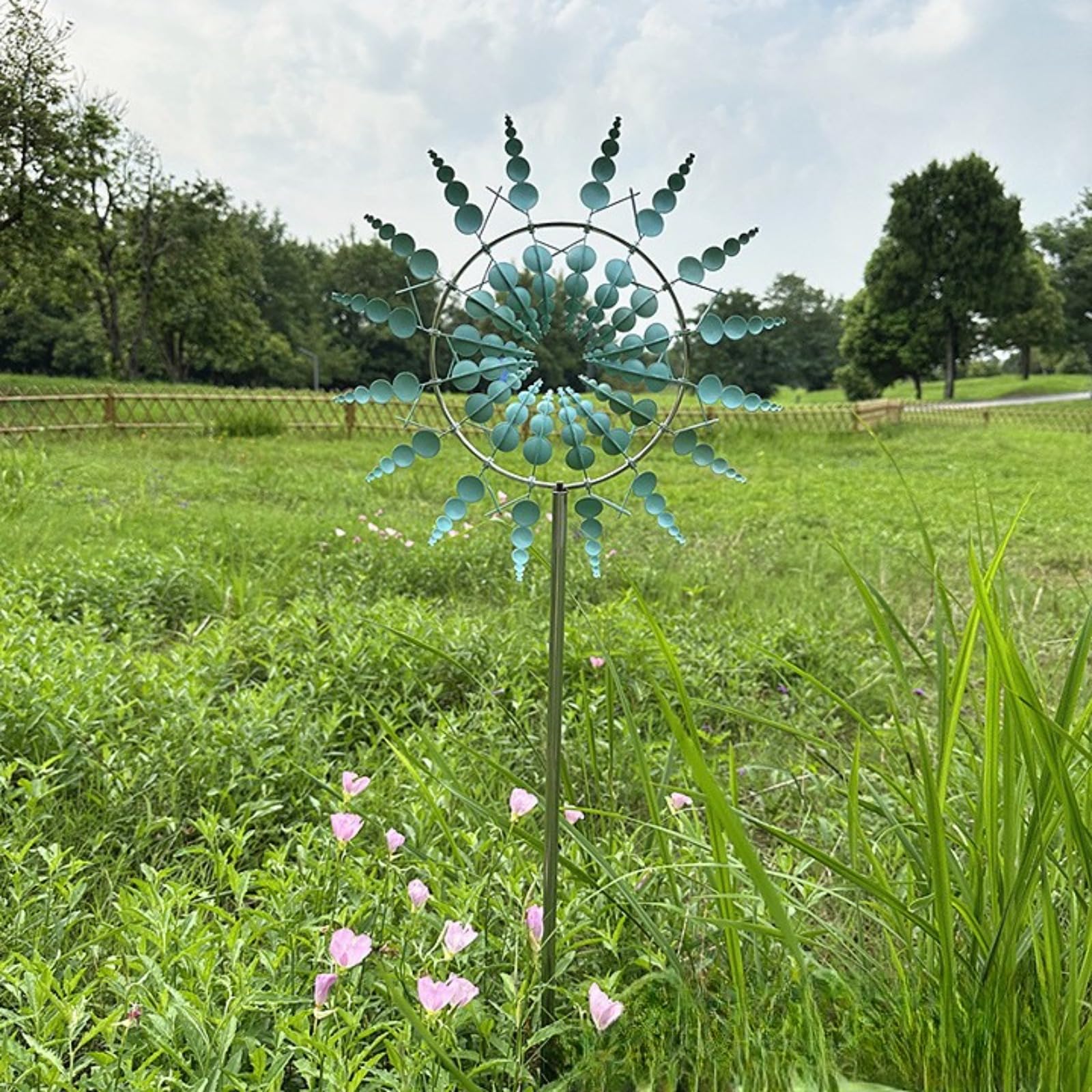 Moulin à Vent Jardin Métallique 93cm - Décoration Extérieure Résistante Aux Intempéries (bleu)