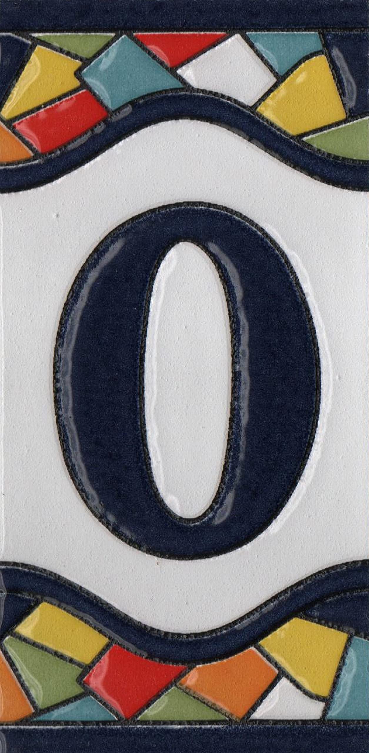 4.3' x 2.2' 11cm x 5.5cm Spanish Mosaic Hand-painted Number Tiles & Metal Frames (Number 0)