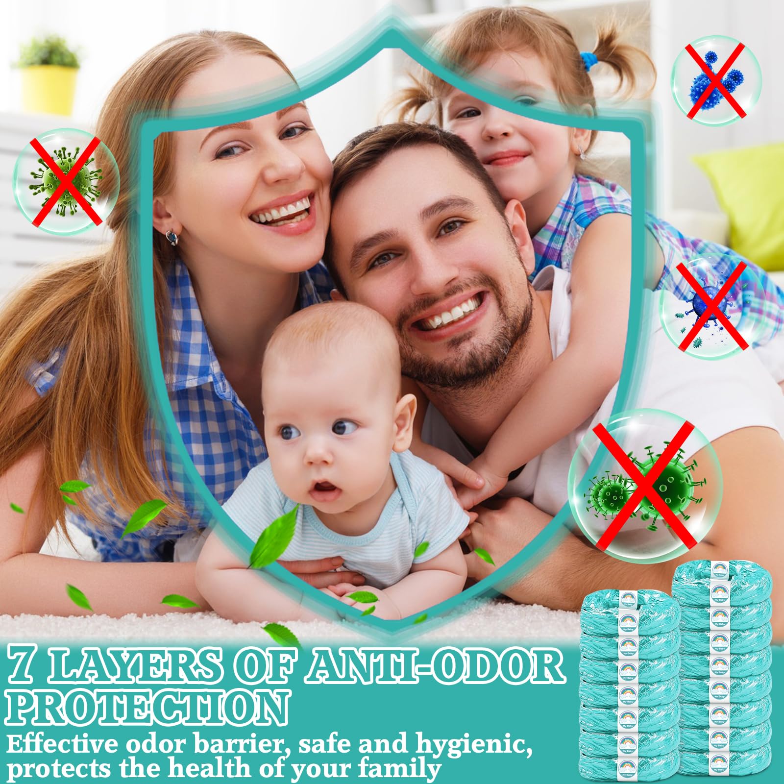 15 Piezas Recambios Cubos de Pañales, 4,5M Recambios Papelera Pañales Originales, Recambios Cubos de Pañales Compatible con Todos Contenedores de Pañales, Antiodor