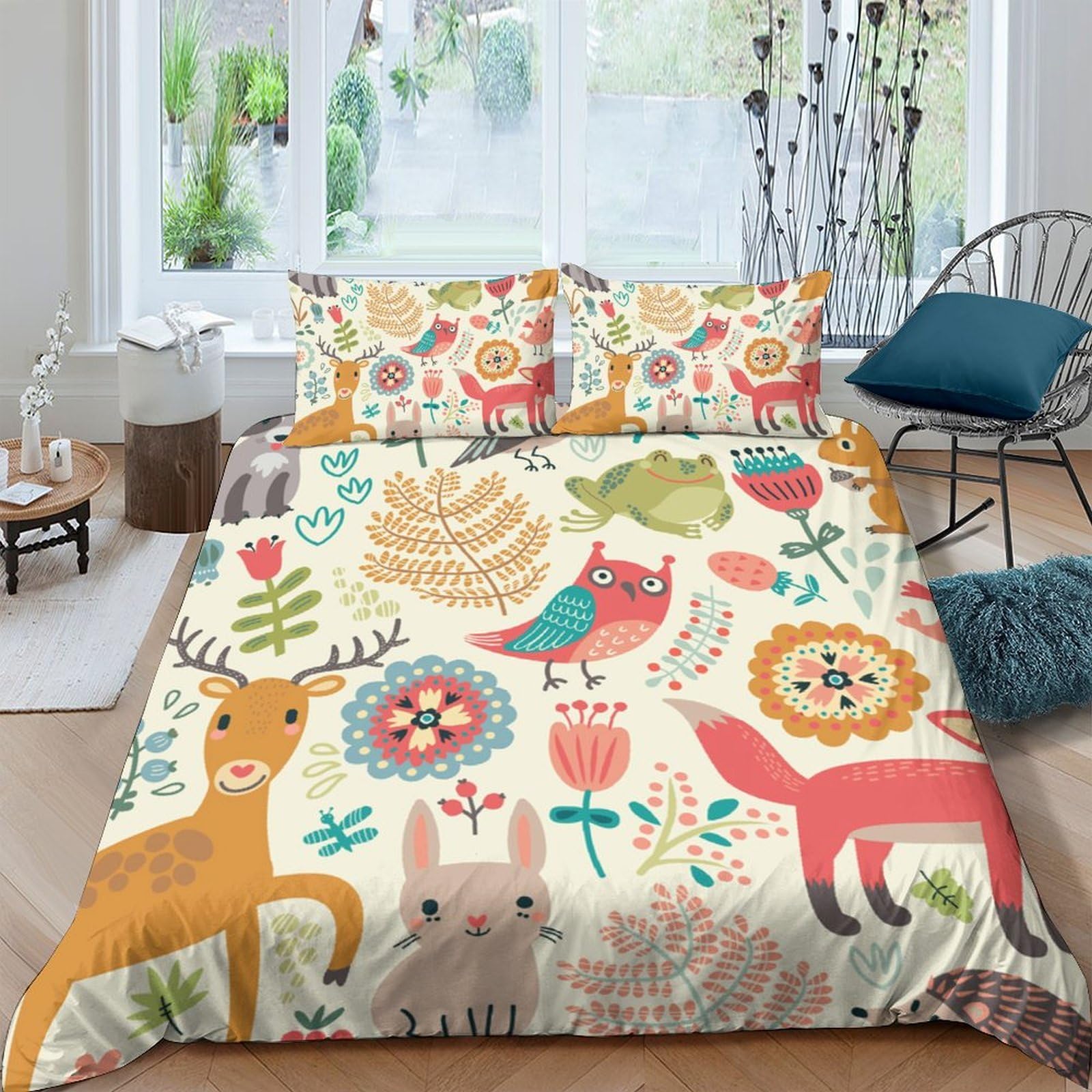 Ctjqhvkz Style-5 3D Printed Woodland Animals Fitted Sheet Microfiber Soft Breathable Floral Forest Bed Cover For Bedroom Guestroom Single（135X200cm）