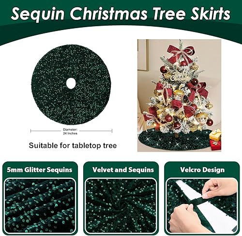 Miniatura 3 de Falda de árbol de lentejuelas doradas de 24 pulgadas, mini faldas de árbol de Navidad, lentejuelas de 0.197 in y falda de árbol de terciopelo para