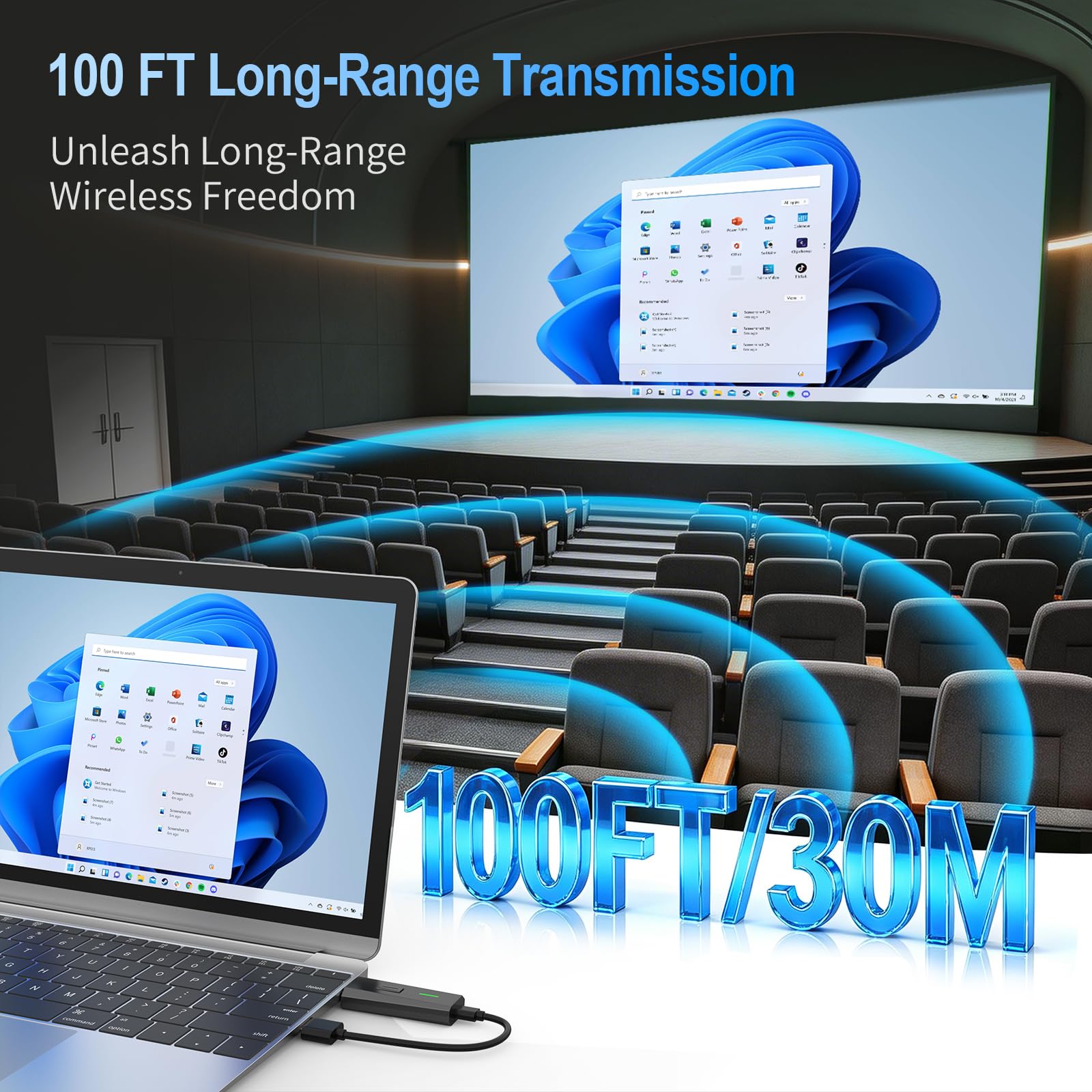 Transmisor y Receptor HDMI Inalámbrico 1080P, Doble Banda 2.4G/5G HDMI Wireless, para Transmisión de Video y Audio Desde PC/Portátil/TV-Box a Monitor/TV/Proyector, Plug and Play