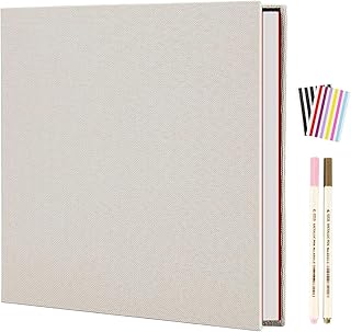 AIOR Photo Album Scrapbook Self Adhesive Pages for 4x6 5x7 6x8 8x10 Picture 40 Pages Linen Cover Magnetic Scrapbook Album DIY Scrap Book with 2 Metallic Pens for Baby Family Wedding Anniversary
