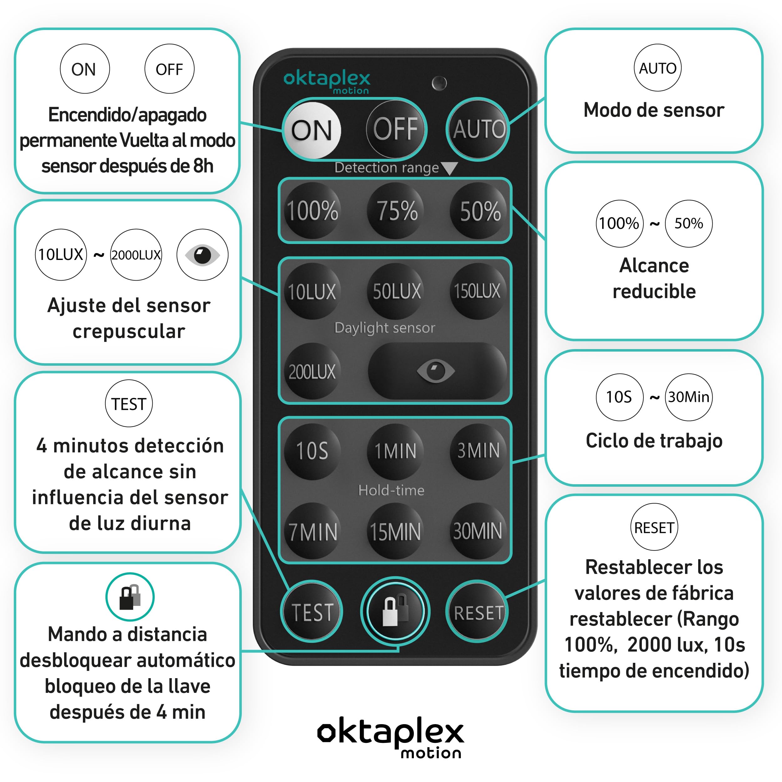 Oktaplex - Juego de 2 detectores de movimiento Tim (360 grados, sensor de infrarrojos, incluye mando a distancia, IP65, 230 V), color antracita