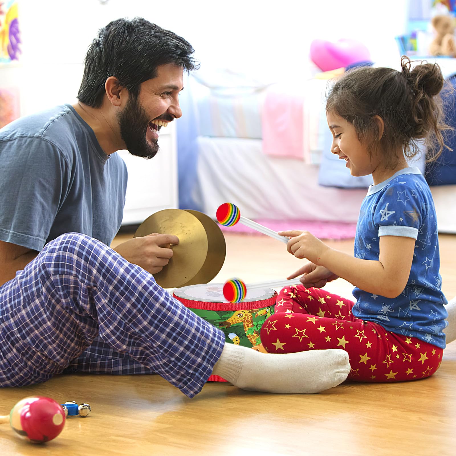 Tamburo per 8 Pollici con Bacchette Set di Strumenti Musicali Percussioni Educativo Giocattolo Musicale per Sviluppo Ritmo e Concentrazione Regalo Piccoli