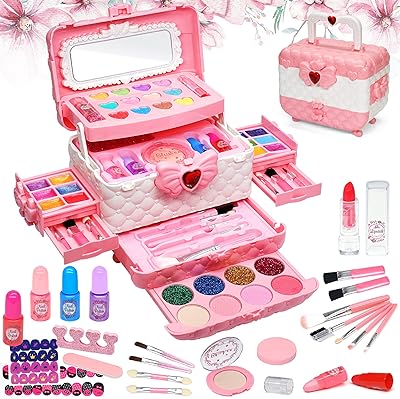 Kids Makeup Toys for Girls - Safe and Washable Makeup for Kids, Kids Makeup Kit for Girl, Real Girls Makeup Kit for Kids Toddler, Princess Birthday Gifts for 4 5 6 7 8 9 Year Old Girls Gift (Pink)