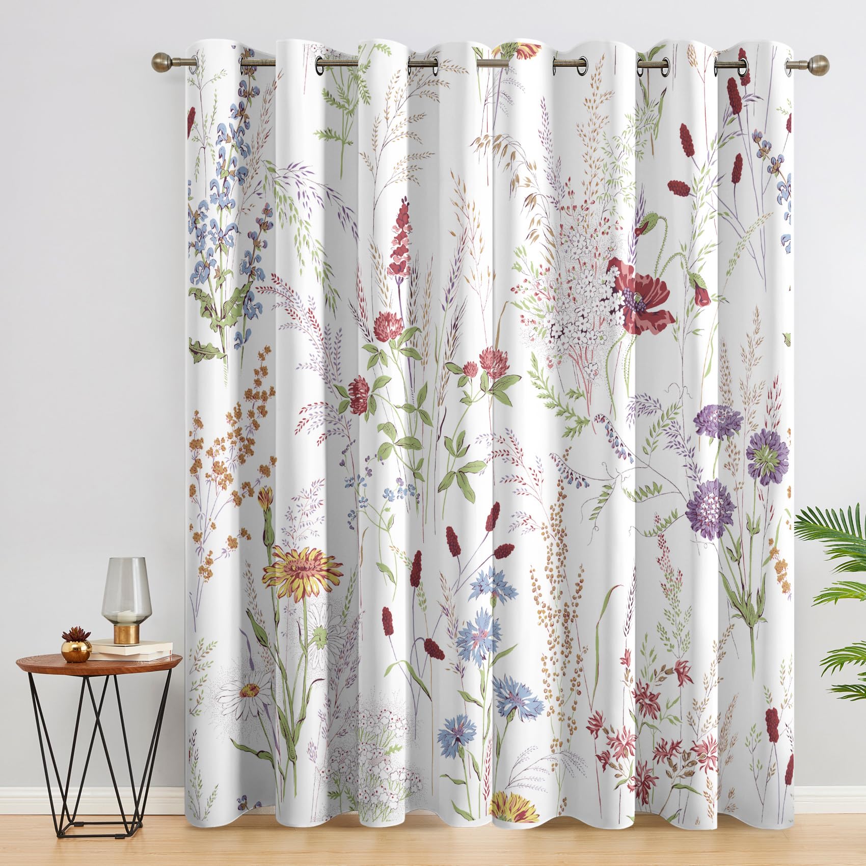 Rideau Occultant Fleurs, Rideaux Motif Botanique, Rideau Thermique à Oeillets, Rideau Fenetre Imprimé pour Salon Chambre, Lot de 2 Rideaux et Draperies Intérieurs, 140x240 cm