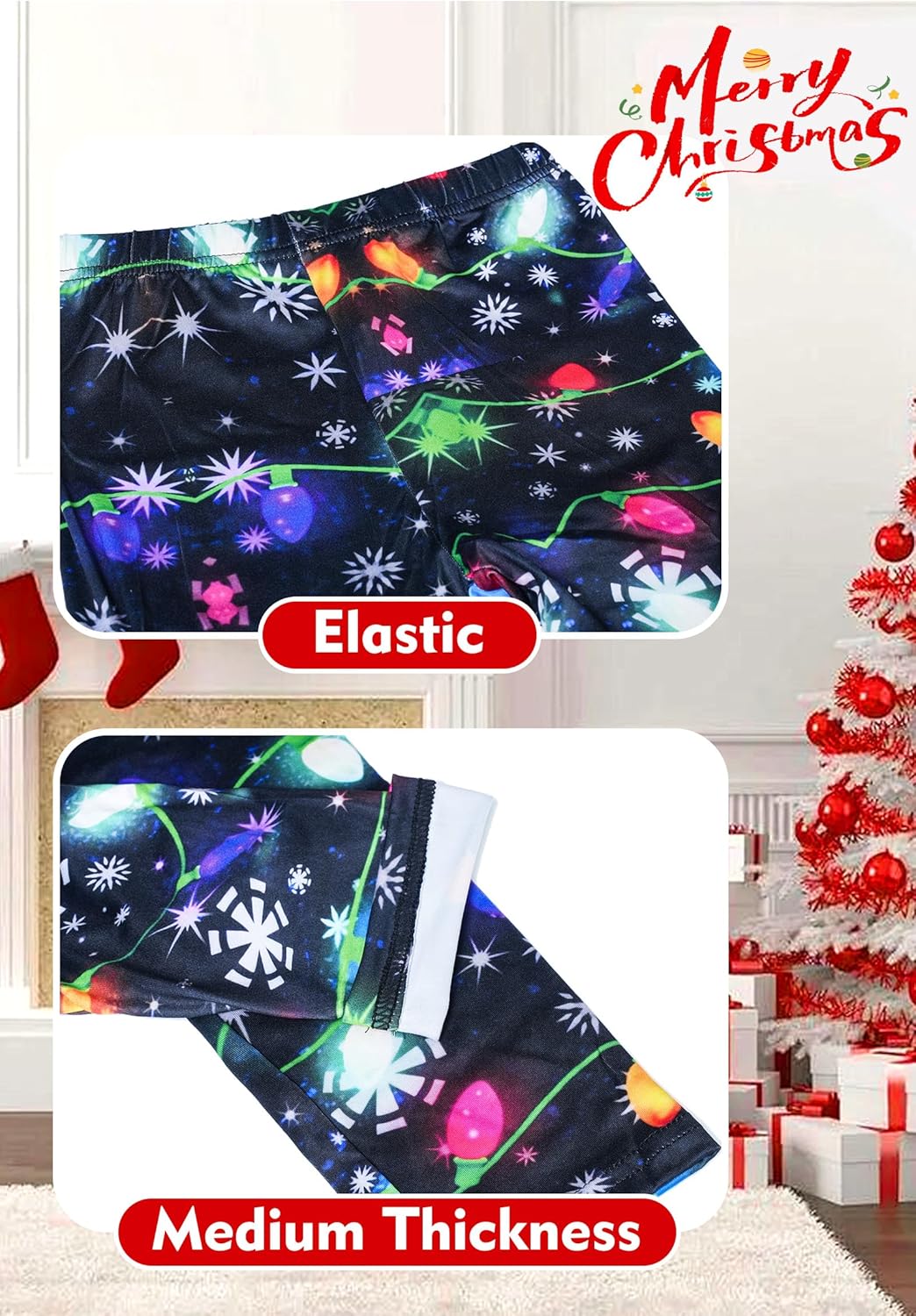 Girls Christmas Leggings Printed Pants Full Ankle Length Medium Thick Tights for Xmas Eve 5-12T - Image 4
