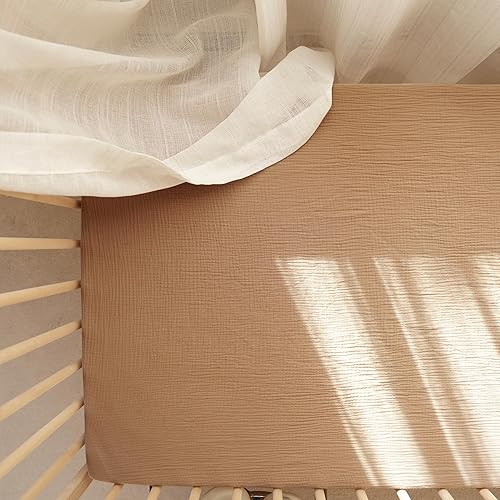 Miniatura 5 de Konssy 2 sábanas bajeras de muselina para cuna, 100% algodón, para colchón de cuna estándar (28 x 52 pulgadas), suaves y transpirables para niños y