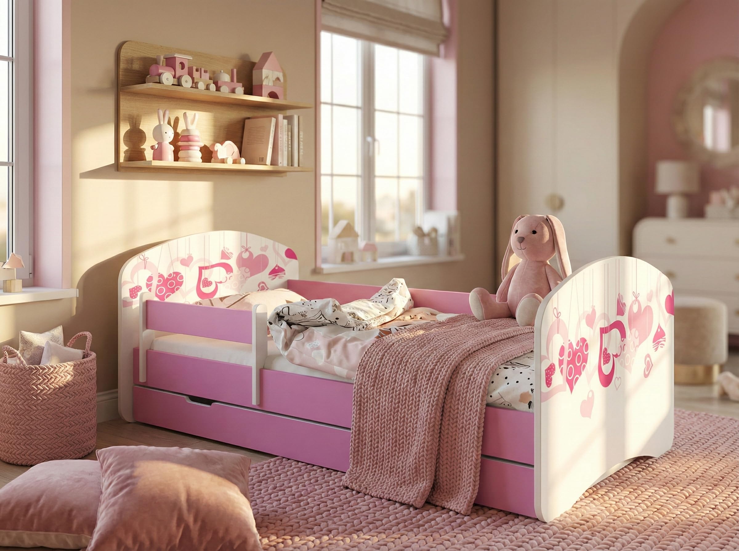 Happy Babies Berceau enfant 160x80 cm avec matelas blanc rose