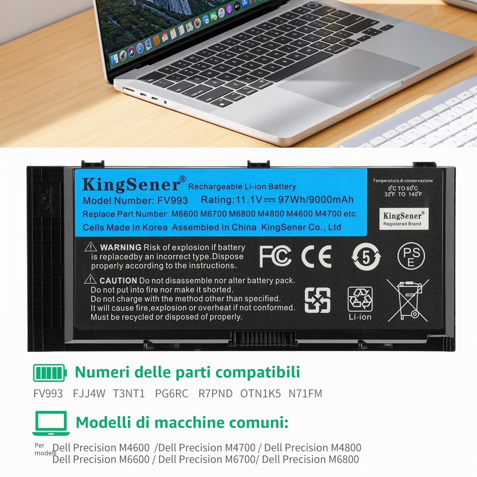 FV993 Batteria per Laptop per DELL Precision M6600 M6700 M6800 M4800 M4600 M4700 97WH