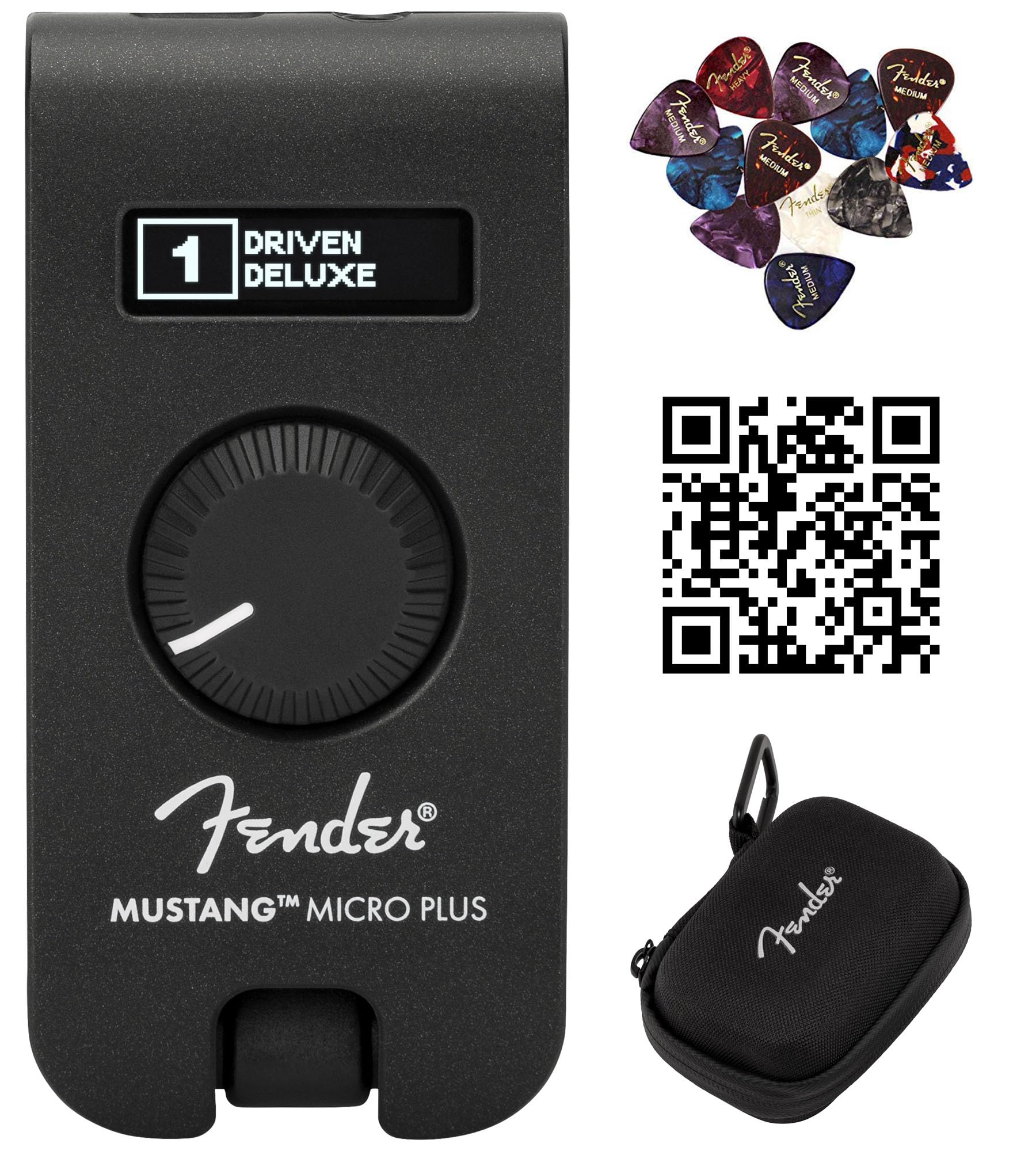 Fender Mustang Micro Plus Headphone Amplifier Bundle with Case, Austin Bazaar Exclusive 12-Pack Picks, and Instructional DVD : Musical Instruments