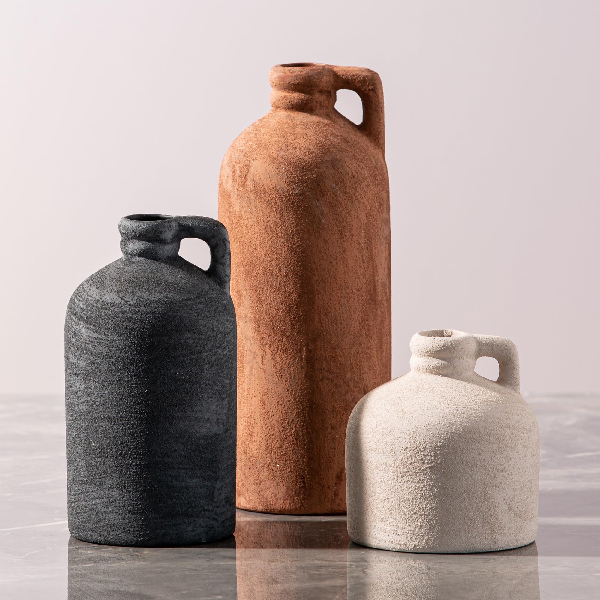 Ceramic Vase Home Table Decor - Flower Vase Set of 3 Living Room Kitchen Decorations Farmhouse Modern Rustic Vases Decorative Centerpiece for Shelf Bedroom Office Bathroom Dining Coffee Desk