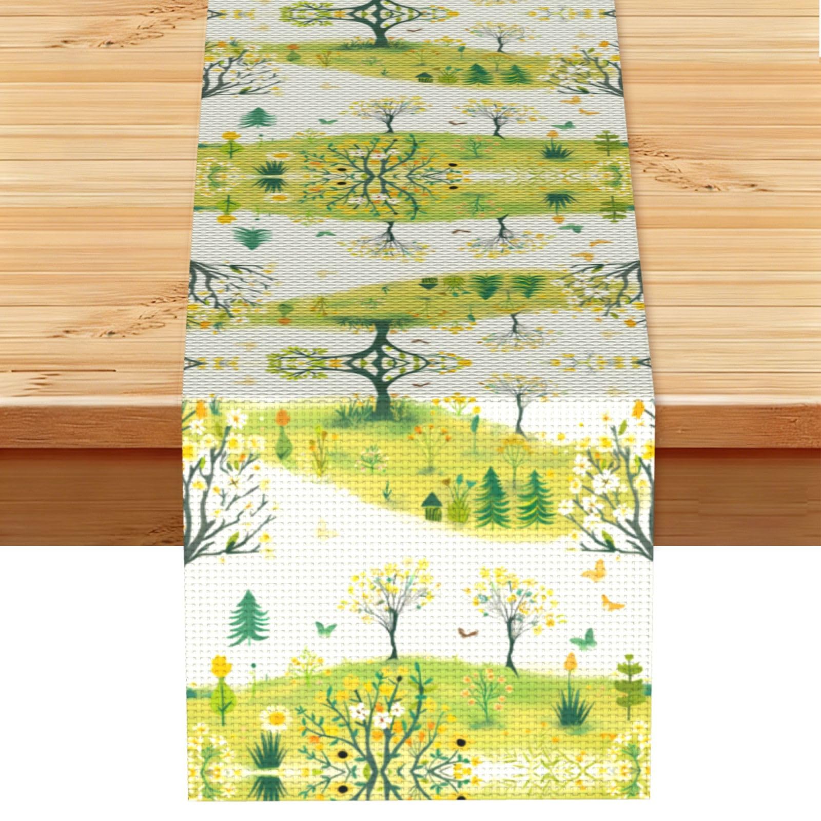 Cheerful Green Forest Printed Table Runner 13 x 72, Wrinkle Resistant Decor for Dining Table Coffee Table Fireplace
