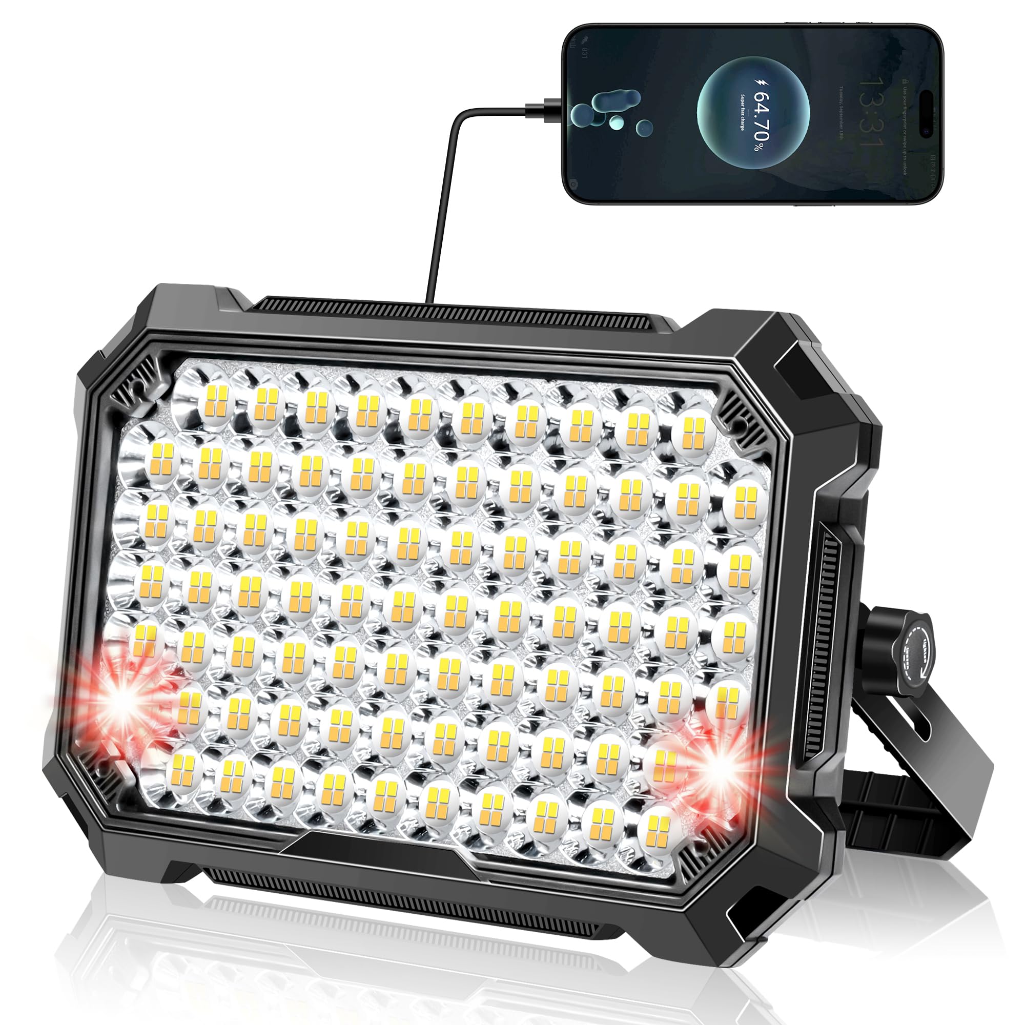 LED Work Light Rechargeable Outdoor, 12000mAh Work Flood Lights 10000LM with 4 Light Modes as Power Bank for Camp Essentials, IP65 Waterproof Emergency Lantern for Power Outages, Car Repair