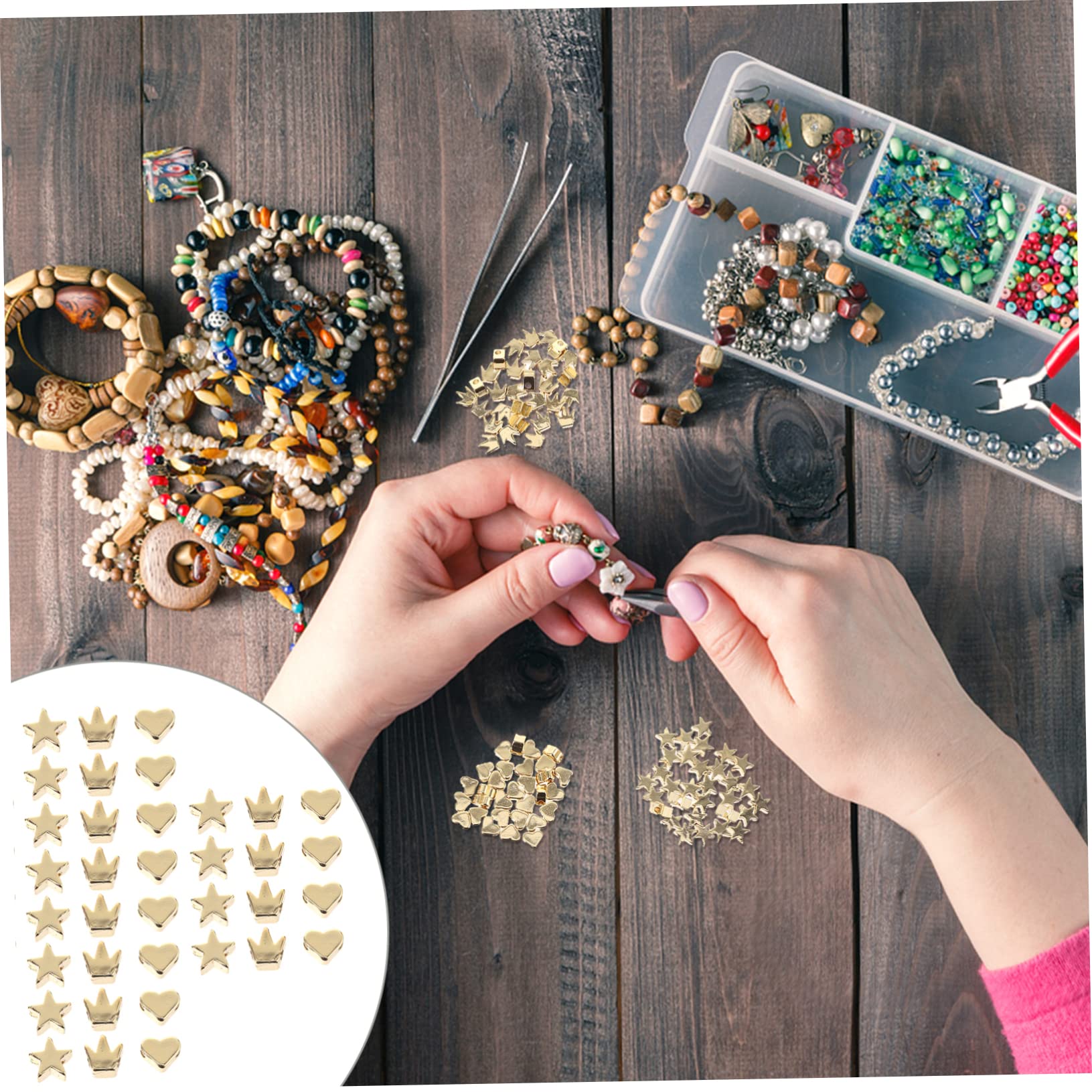NUOBESTY 180stücke Spacer Perlen Für Schmuckherstellung Krone Herz Und Stern Armband Und Halskette Bastelmaterial Für Kreative Projekte Und Für Besondere Anlässe