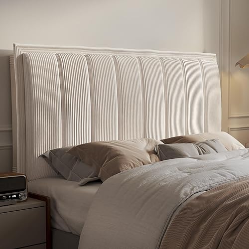 HOMRELEXA Upholstered Headboard King Size with 3.1’’ High-Density Sponge Backrest, Modern Striped Head Board Only, 2 Screw Easy Assembly (Beige)
