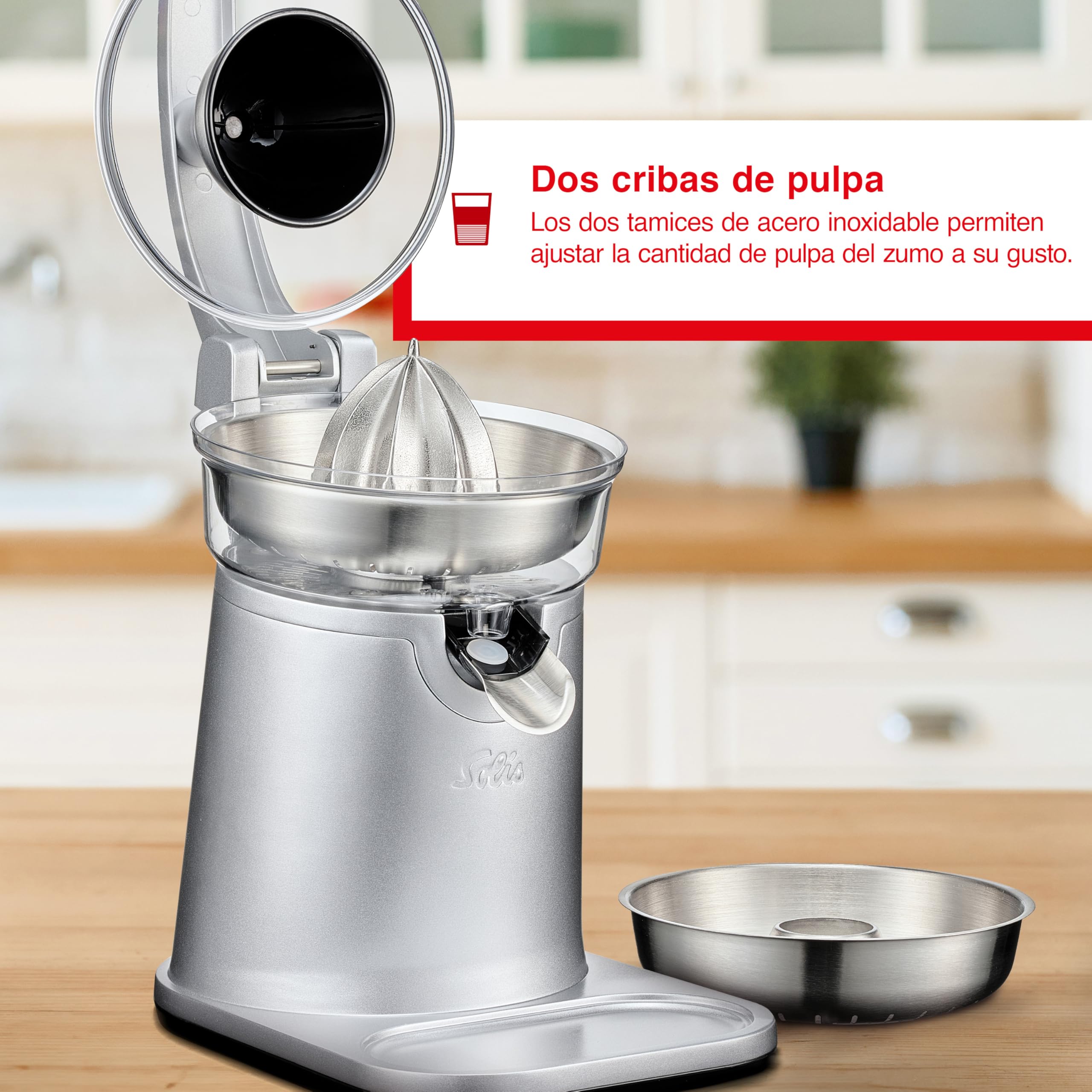 Solis Citrus Press Station 8454 - Exprimidor eléctrico de acero inoxidable - Exprimidor automático - Apto para lavavajillas - Exprimidor de limón