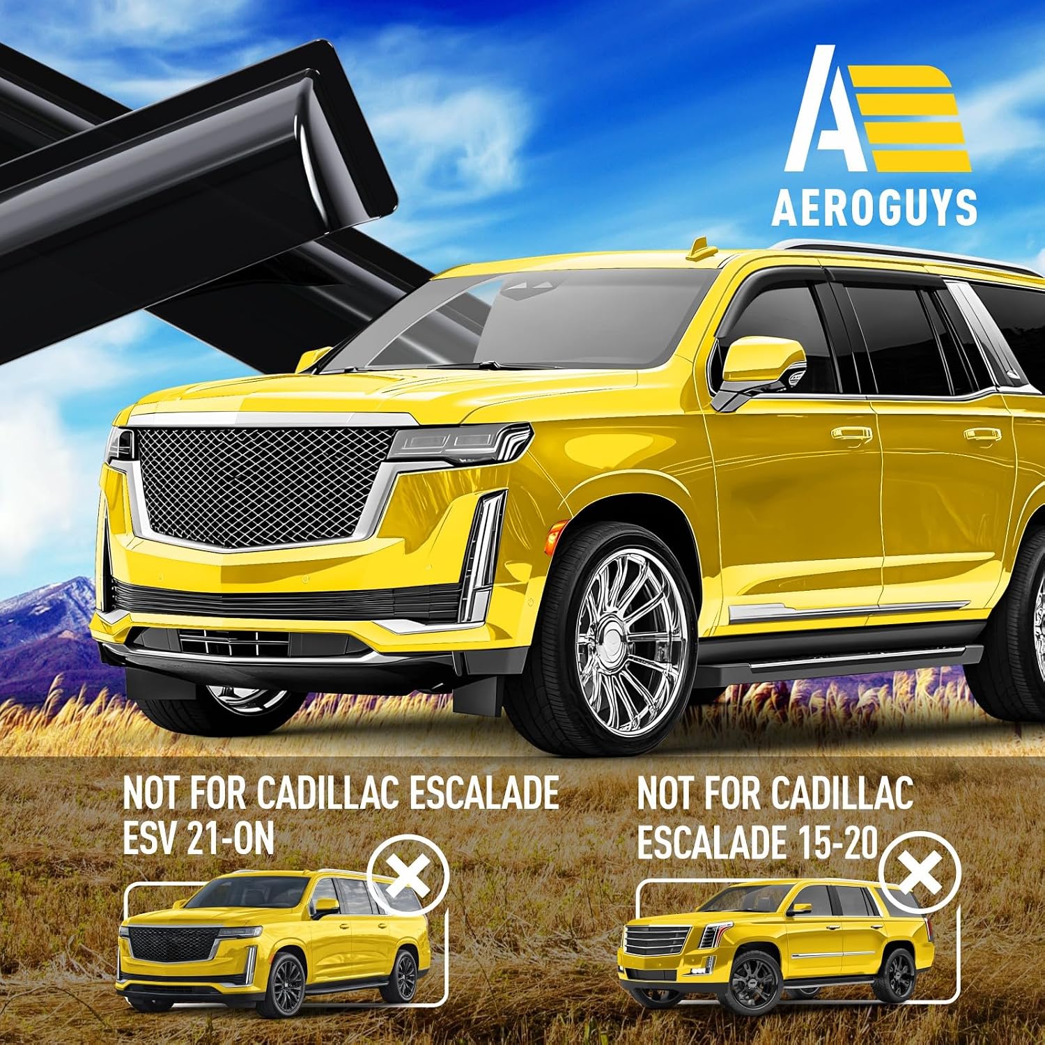 Extra Durable Window Deflectors Tape-On Window Visors Rain Guards Fit for Cadillac Escalade 2021-2026, Sun Visors, Wind Vent for Shades, Exterior Car Accessories - 4pcs. AG0195