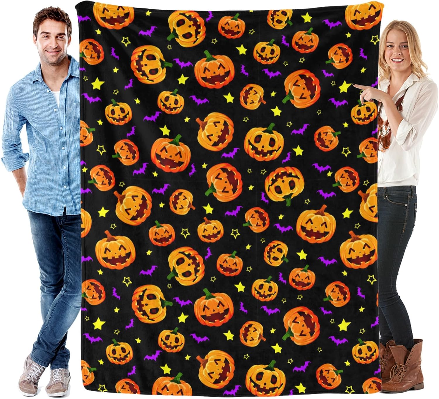 Halloween Blanket for Kids,Girls,Boys,Holiday Fuzzy Gifts for Women,Men,AdultsHalloween Decorations Throw Blanket,Halloween Warm Gifts, Winter Thermal Cozy Blanket(Black Pumpkin 70"x54")
