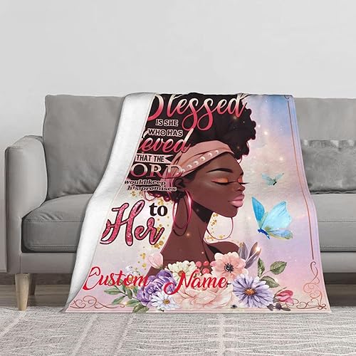 Miniatura 2 de Manta afroamericana personalizada, tamaño Queen, niña negra, mujeres afro, con cita inspiradora, manta de franela para dormitorio, cama, mantas
