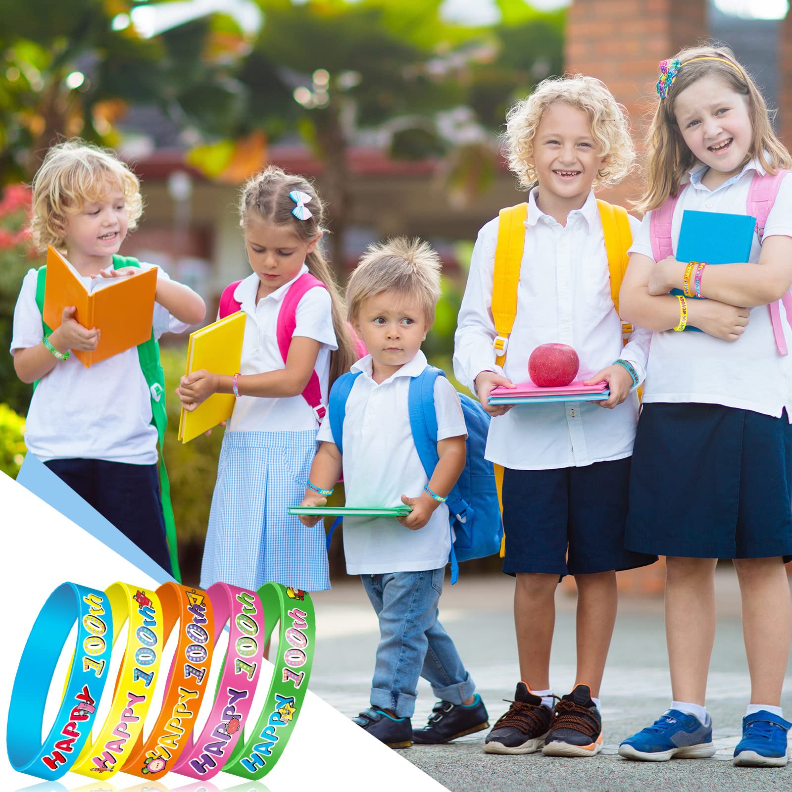 200 Pieces 100 Days of School Silicone Bracelets Colorful 100th Day of