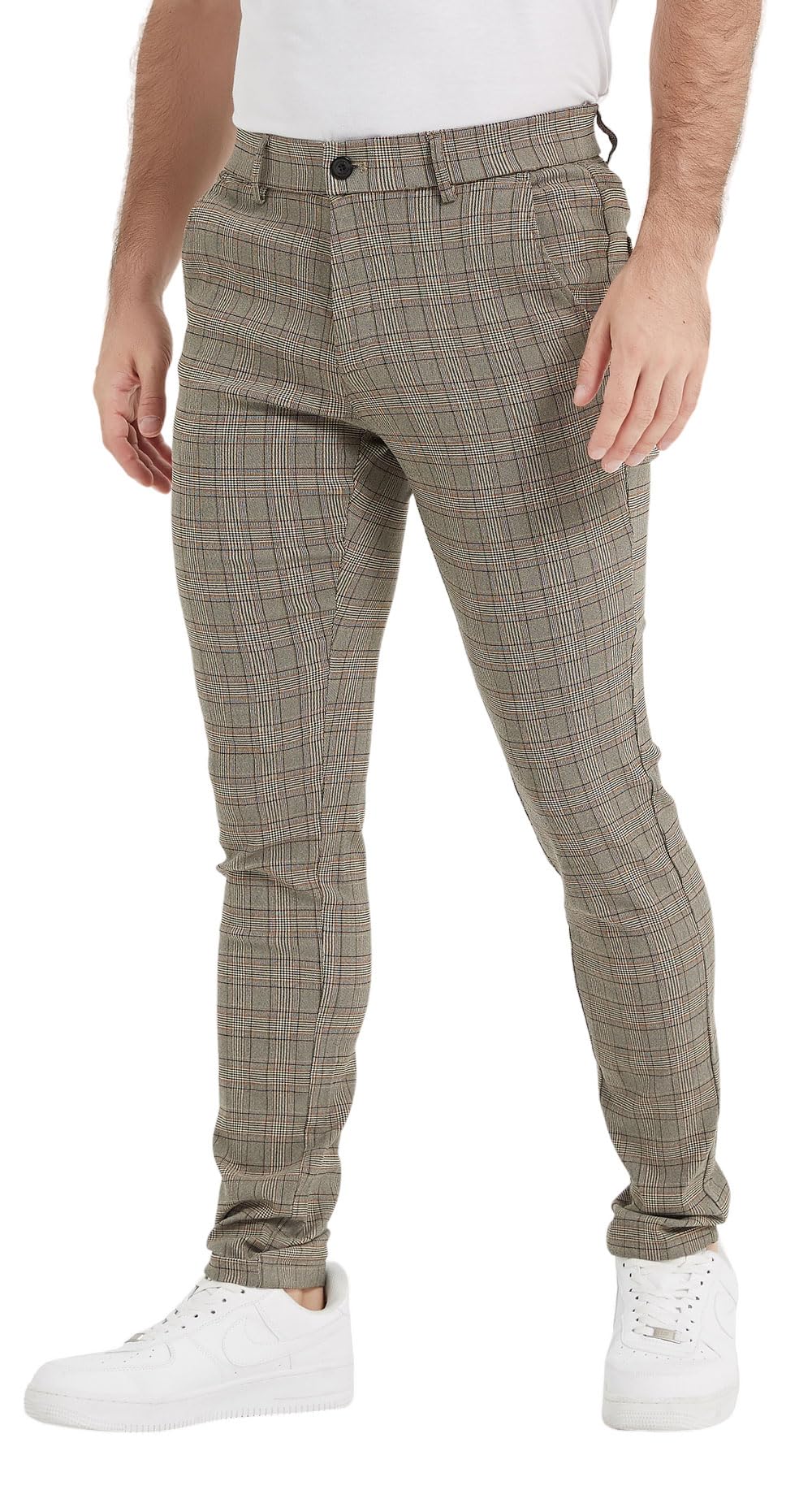 Plaid&Plain Men's Plaid Pants Skinny Dress Pants for Men Skinny Chino Pants Men