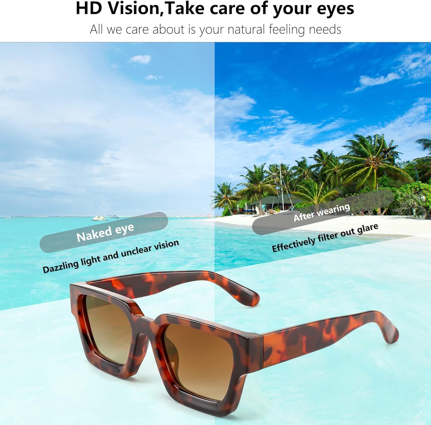 FEISEDY Retro 90s Square Sunglasses for Women Men Trendy Chunky Rectangle Sunglasses UV400 Protection B2385 - Image 8