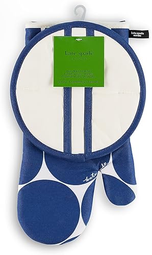 Miniatura 7 de Kate Spade New York Joy Dot - Manoplas de horno y agarrador de ollas juego de 2 unidades, 7 x 13 pulgadas, 8 pulgadas, redondo, azul marinocrema
