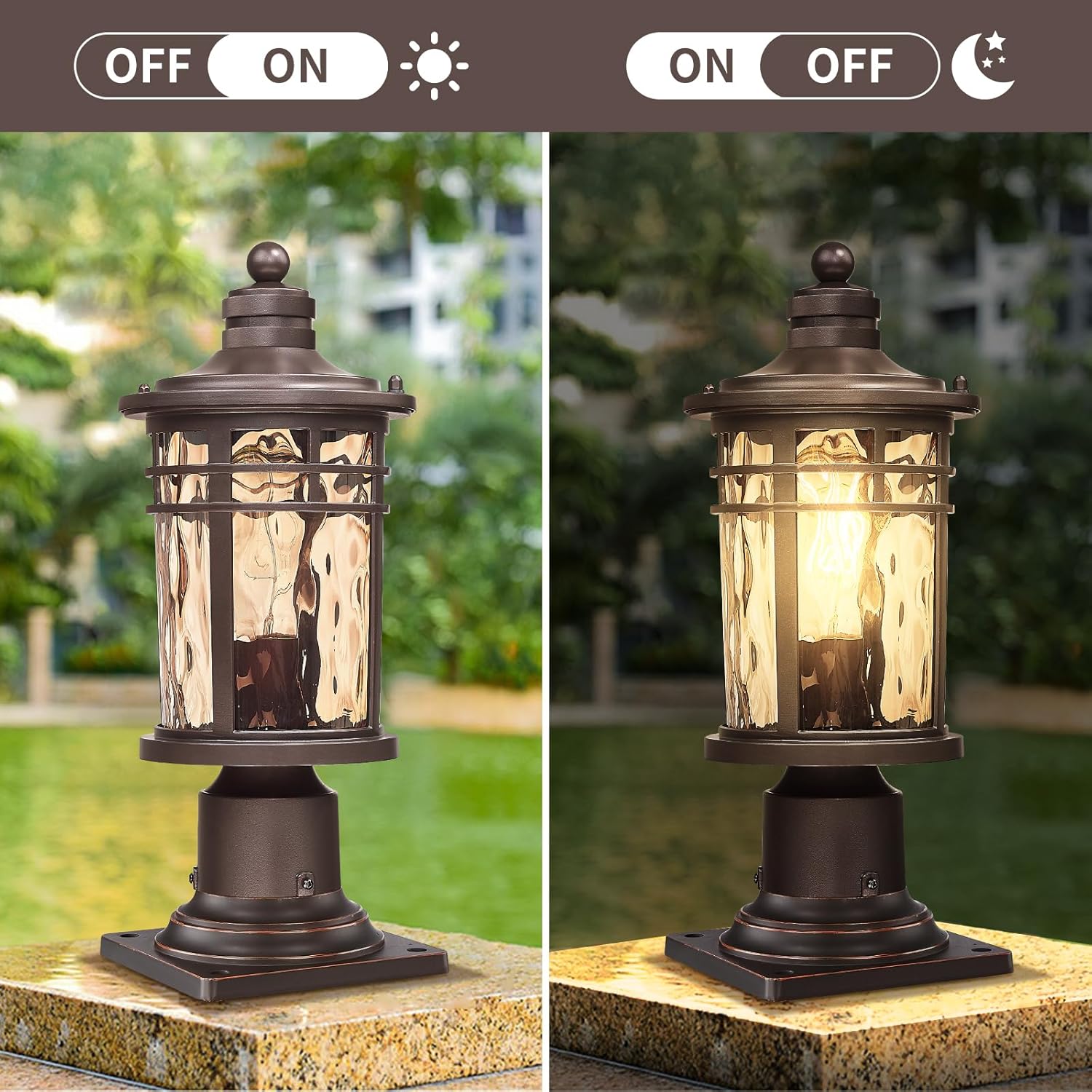 Darkaway Outdoor Post Light,Lamp Post Light Fixture, Waterproof Aluminum Housing with Amber Ripple Glass for Garden Patio Pathway Entry