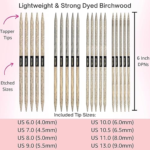 Miniatura 3 de Lykke Driftwood - Juego de agujas de tejer de doble punto DPN de 6 pulgadas, tamaño grande, Birchwood, tallas de EE. UU. 6, 7, 8, 9, 10, 10.5, 11 y