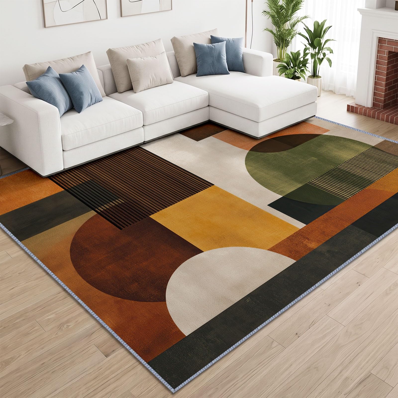 Tapis de Salon Géométrique Médiéval 80 x 150 cm, Semi-Cercle Rayures Verticales Tapis Poils Courts Lavable Moderne, Décoratif Antidérapant et Doux pour Salon Chambre et Bureau