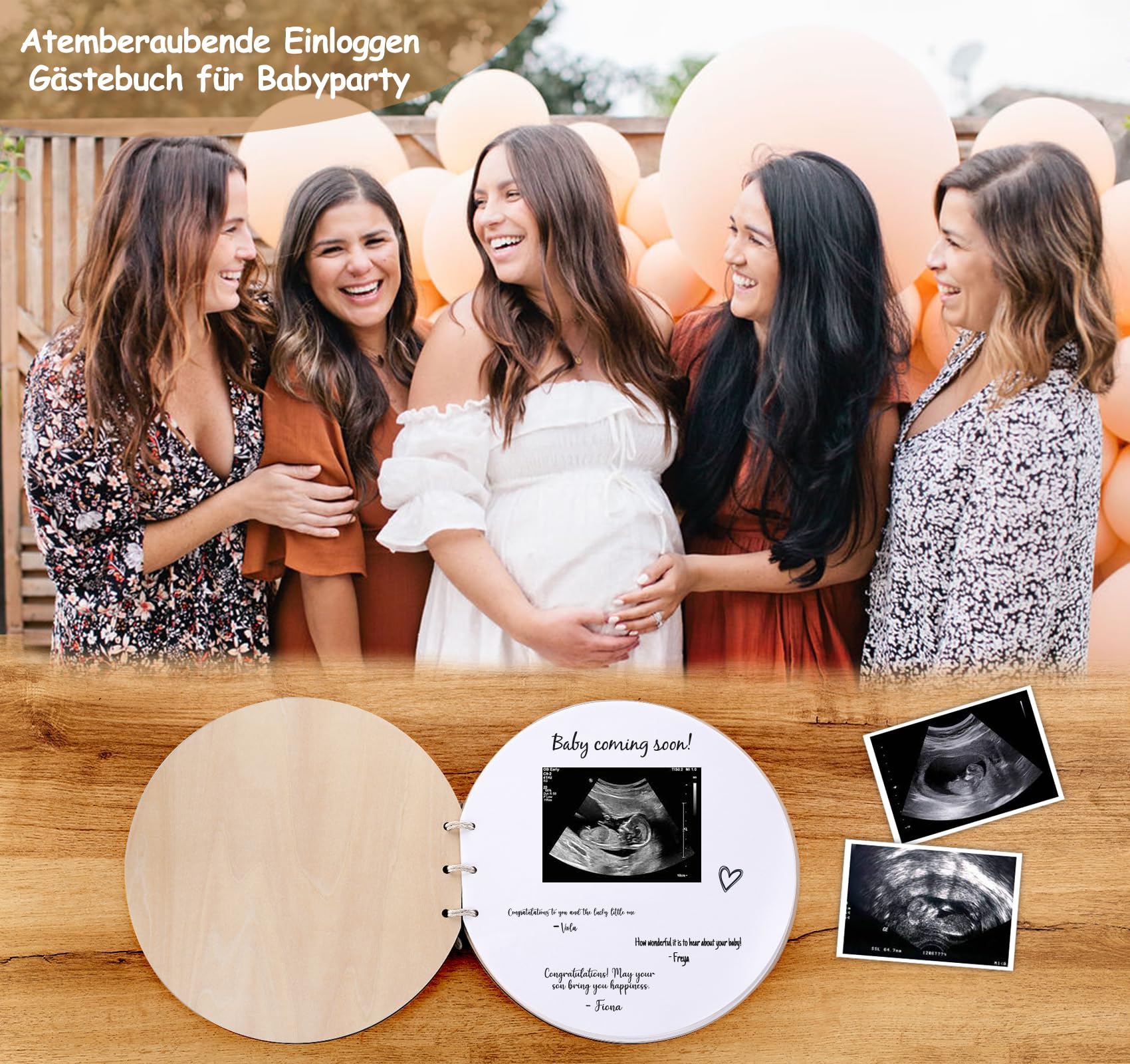 Livre D'Or Baby Shower HOUÍSM Arc-en-Ciel 3D - Album Souvenir En Bois Pour Fête Prénatale