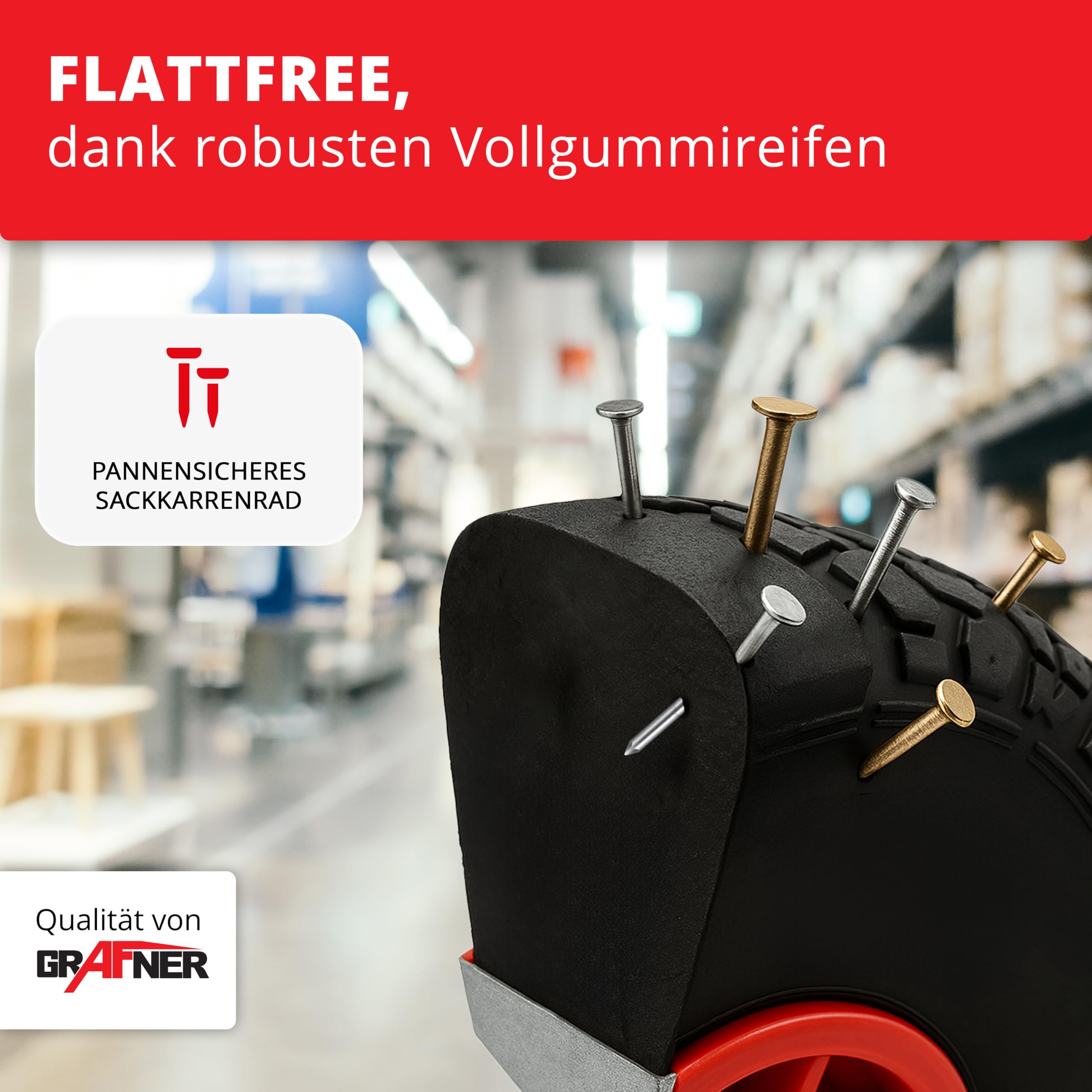 Grafner Sackkarre klappbar, Vollgummireifen, Belastbarkeit 200kg, PU Reifen, Haltegriffe und Schutzblech, Stahl Transportkarre Stapelkarre Transportwagen Transportroller Treppensackkarre ausziehbar