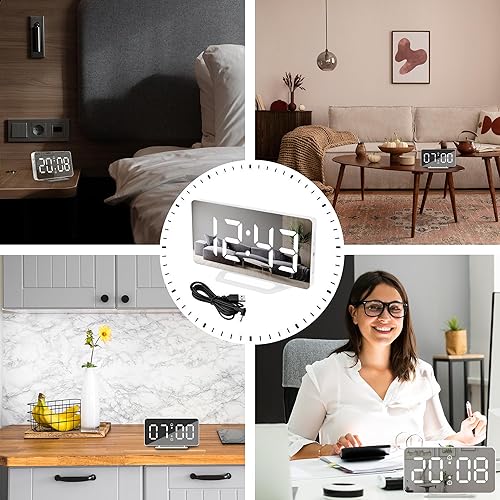 Miniatura 7 de Reloj despertador para dormitorios y personas que duermen mucho para adultos o niños, espejo LED digital gran pantalla para escritorio, pared,
