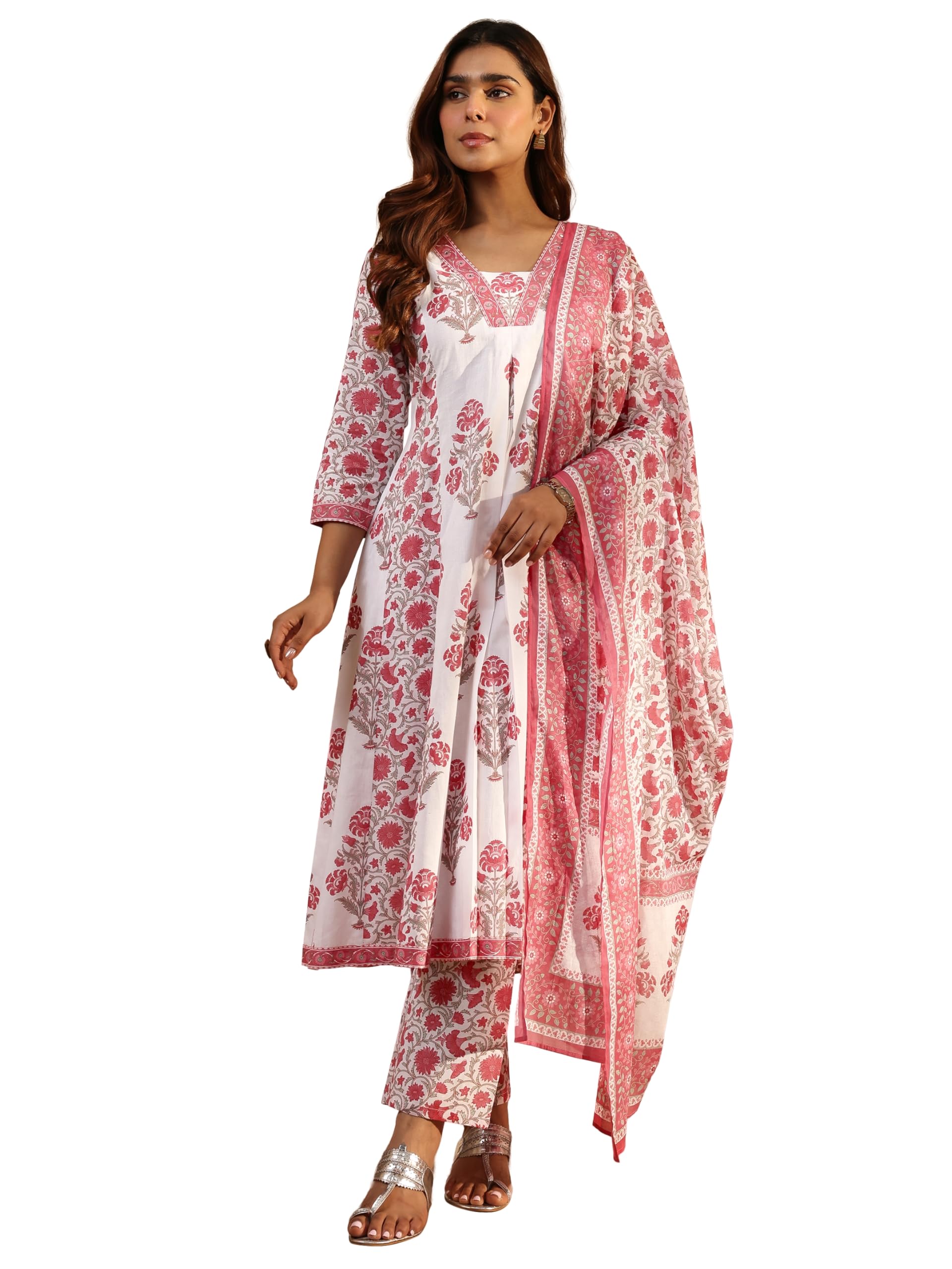 libas Printed Cotton A-line Kurta With Trouser and Dupatta-picture-35