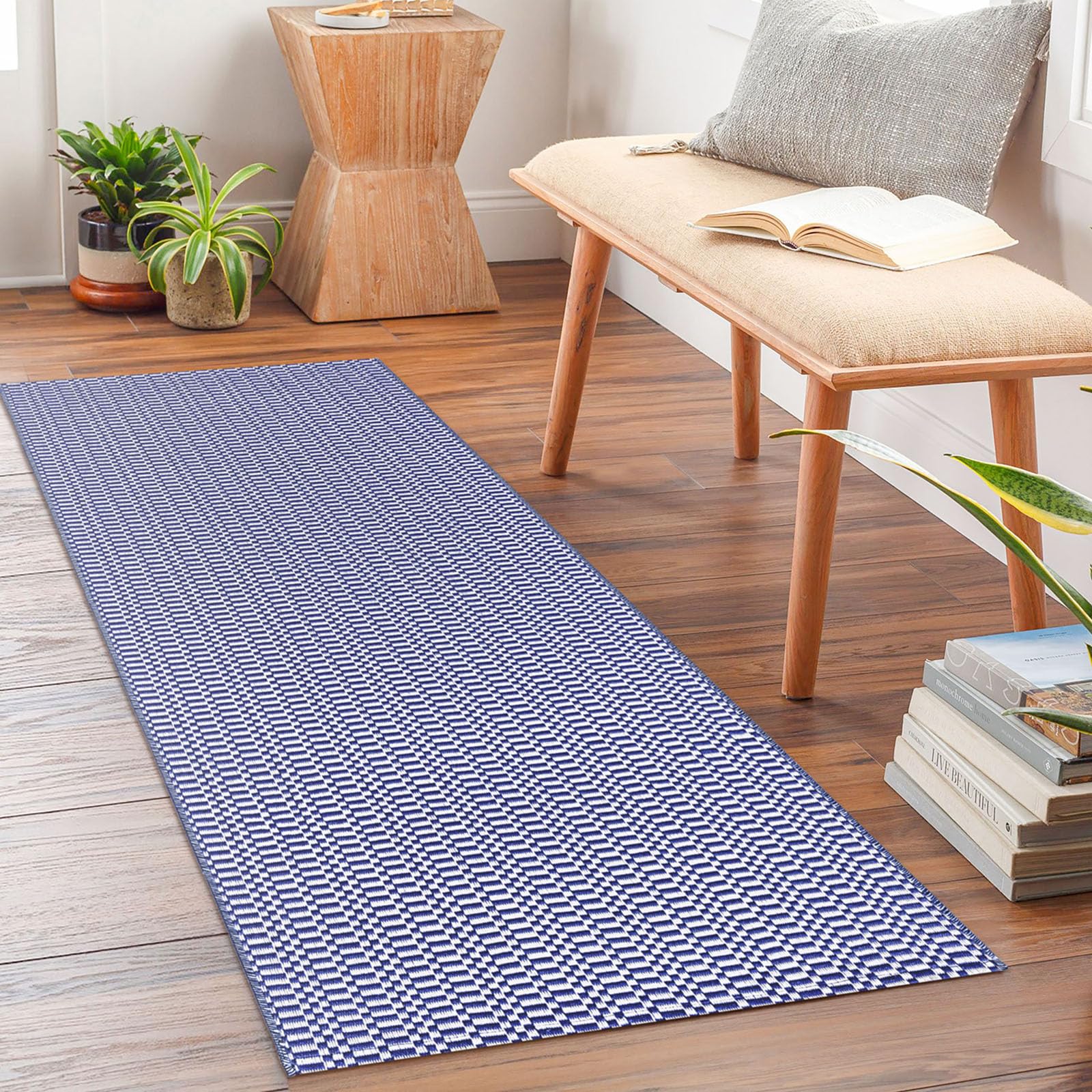 KOZYFLY Washable Runner Rug 2x6 ft Hallway Kitchen Runner Rugs with Rubber Backing Bobo Navy and White Entryway Runner Indoor, Carpet Runners for Hallway Kitchen Entryway Bedroom