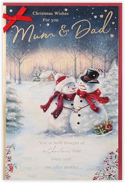 Clintons: Mum and Dad Snowmen Couple Christmas Card, Xmas Card for Mum & Dad, Mum & Dad Christmas Cards, Multi-Colour, 171 x 260, 1181333