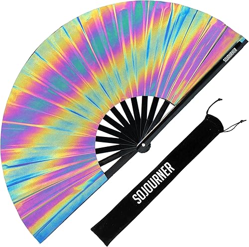Miniatura 14 de SoJourner Bags Rave Fan – Abanico plegable grande – Abanico de mano Clack para raves, Halloween, Burlesque, atuendos arcoíris para mujeres y