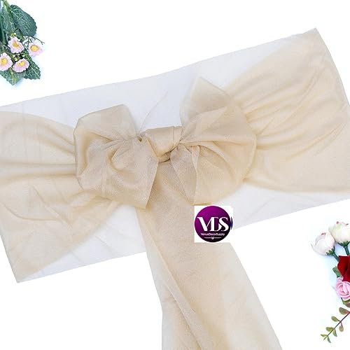 Miniatura 6 de VDS Paquete de 50, color champán, bandas de gasa transparente para silla, lazos para la parte trasera de la silla, cinta para boda, cumpleaños, baby