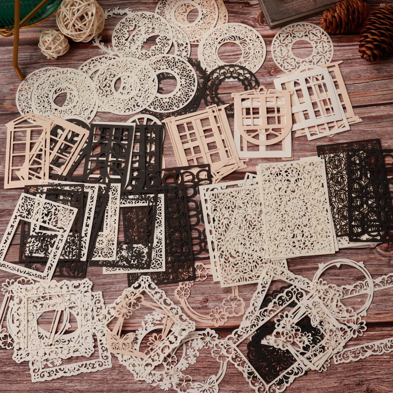 DREMISI Zestaw 80 sztuk w stylu vintage, koronkowe materiały do scrapbookingu, wycinanie, ramka kwiatowa, biały, czarny, papier dekoracyjny, artykuły pa, artykuły pa