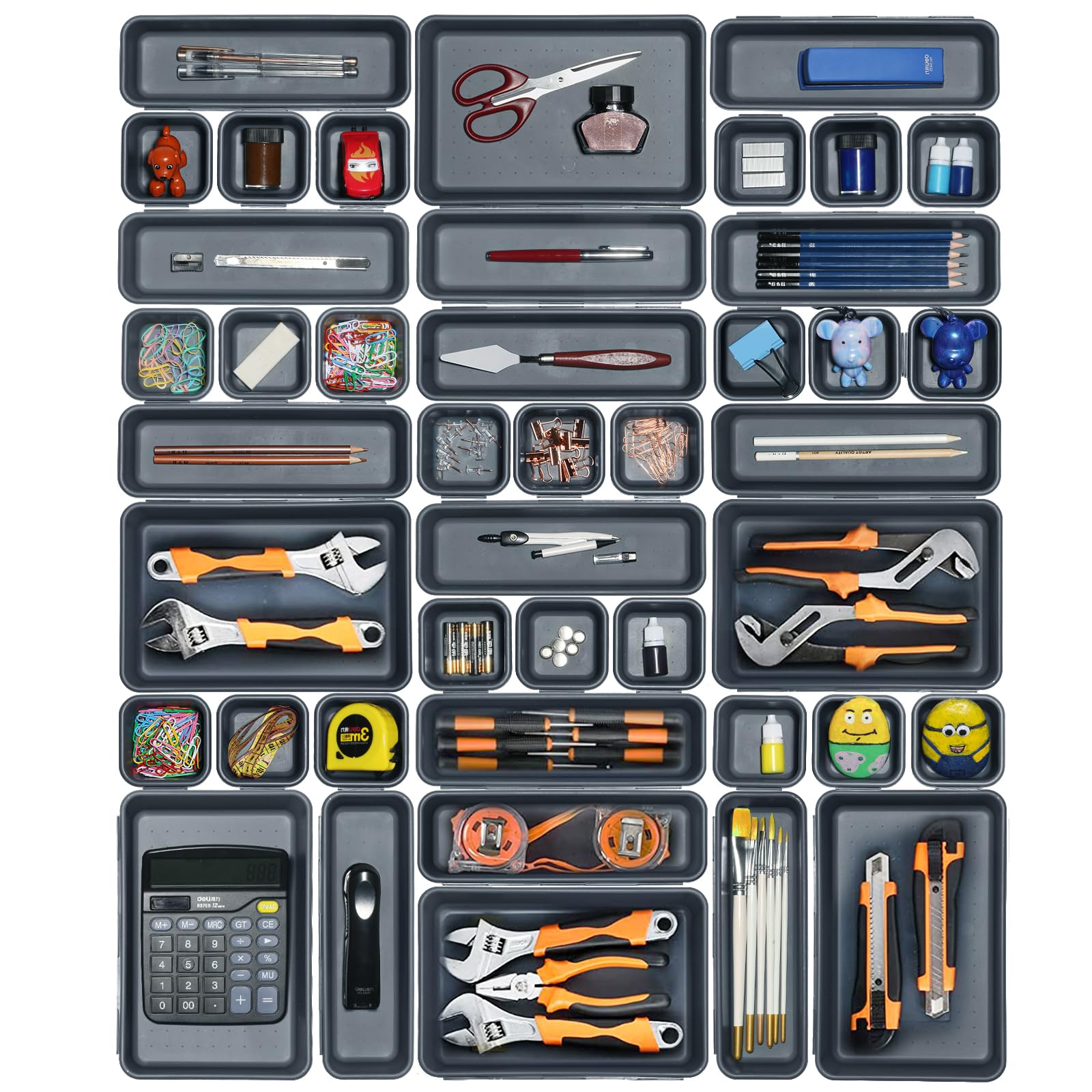 Haobin 42 Pack Interlocking Desk Drawer Organizers, Tool Box and Hardware Storage, Desk Drawer Tray Organizer for Kitchen, Bathroom, Makeup, Office, Garage, Vanity, Dresser