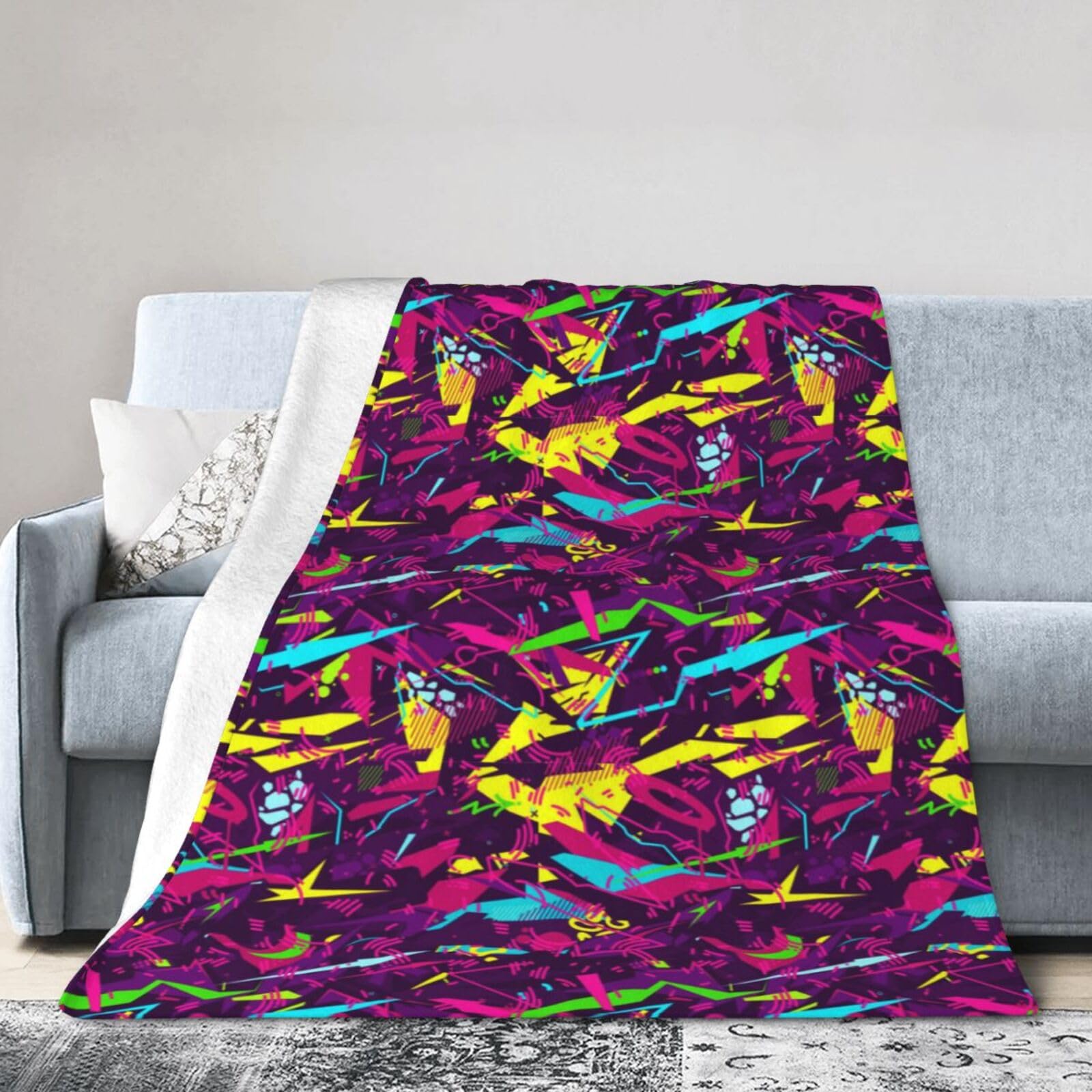 Noble Ren Neon Abstract Graffiti Ultra-Soft Micro Fleece Blanket Winter Warm Soft Lannel Fleece Throw Blanket For Couch Sofa Bed 40"X30"