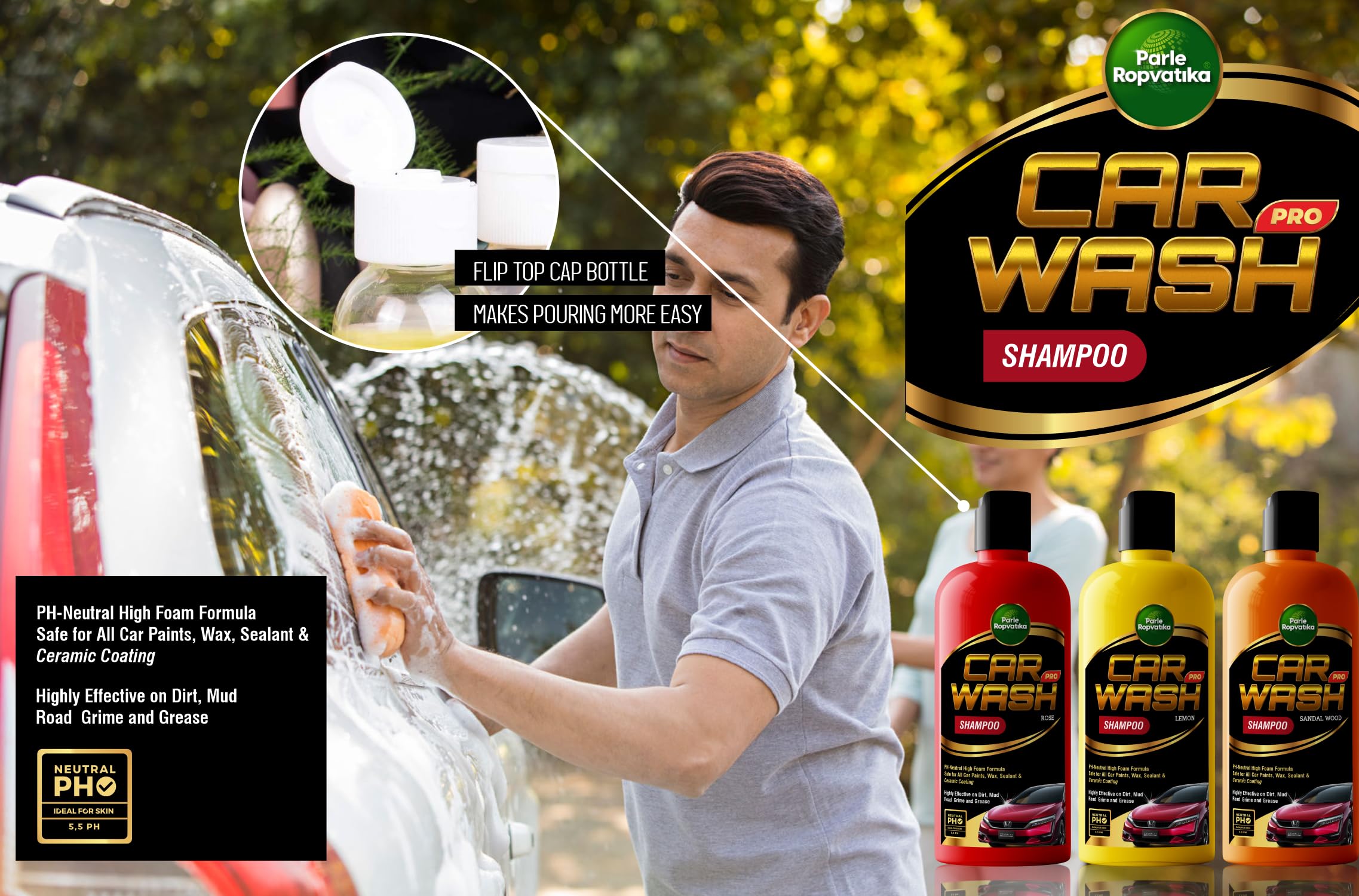 Parle Ropvatika Car wash Shampoo | High Foam for Deep Cleaning Tough Stains & Dirt | Safe on wax, sealant ceramic coating (Rose Car Wash 5 Liter)
