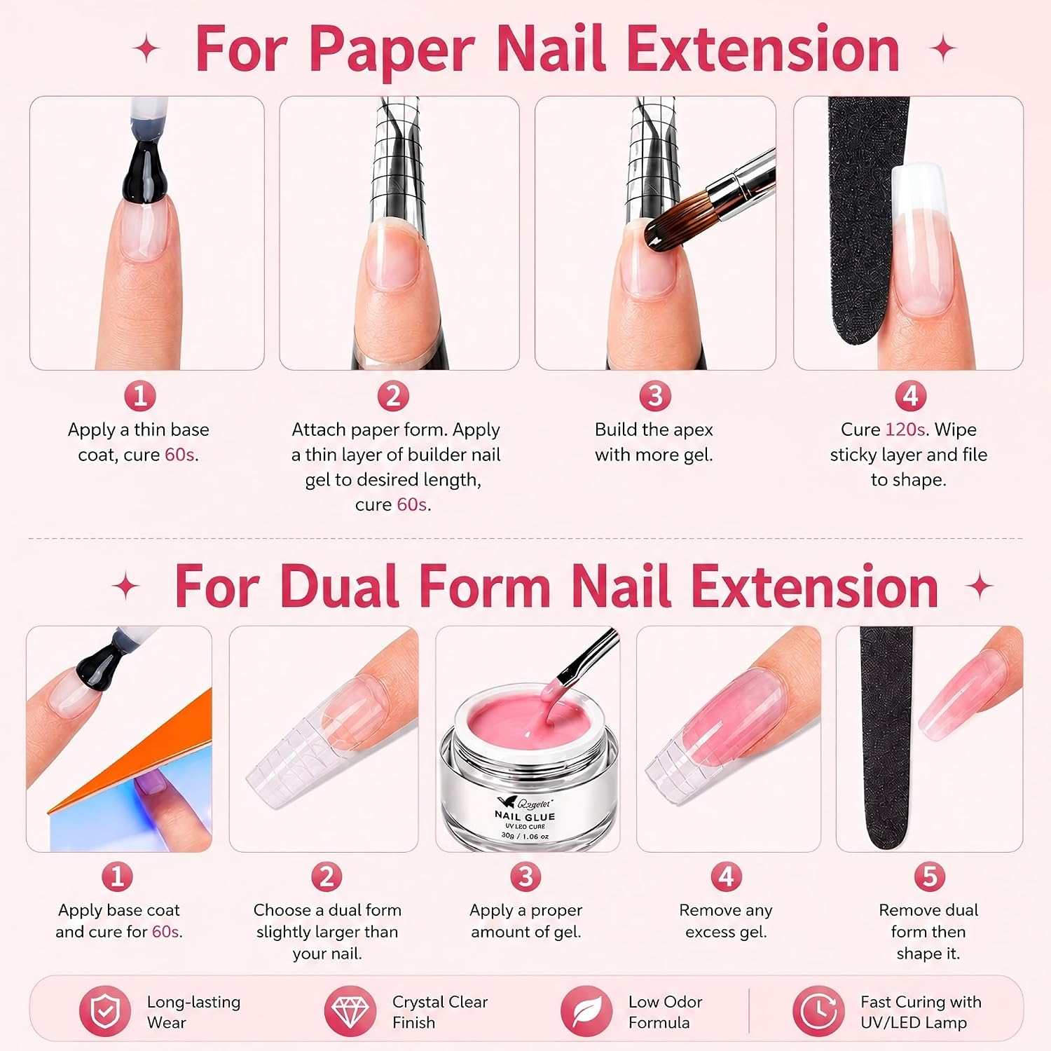 Builder Gel for Nails, 30g Light Pink Sculpted Gel with Brush & 20 Forms, Hard Builder for Extensions, Apex Building & Strengthening, UV/LED Cure