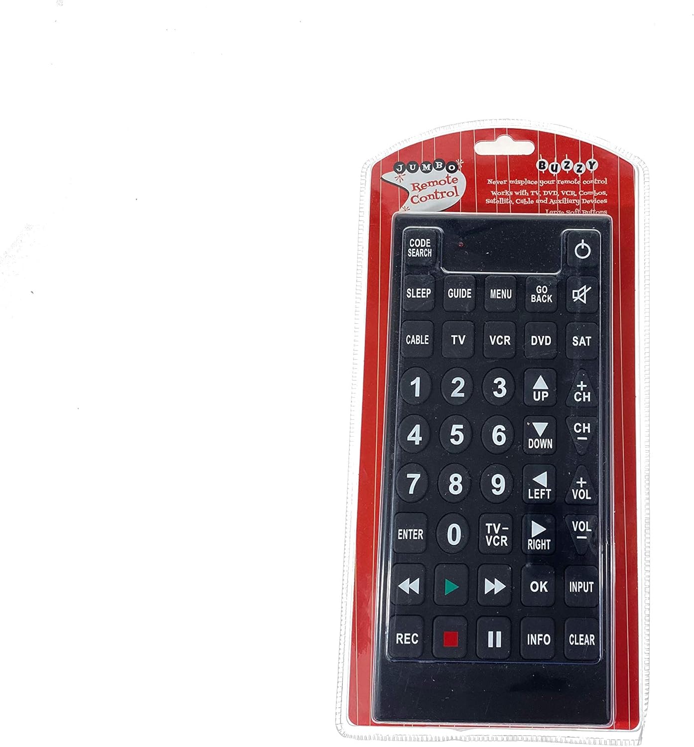 Buzzy Jumbo Universal Remote Control for TV, DVD, VCR, Cable, Satellite Soft Touch Large