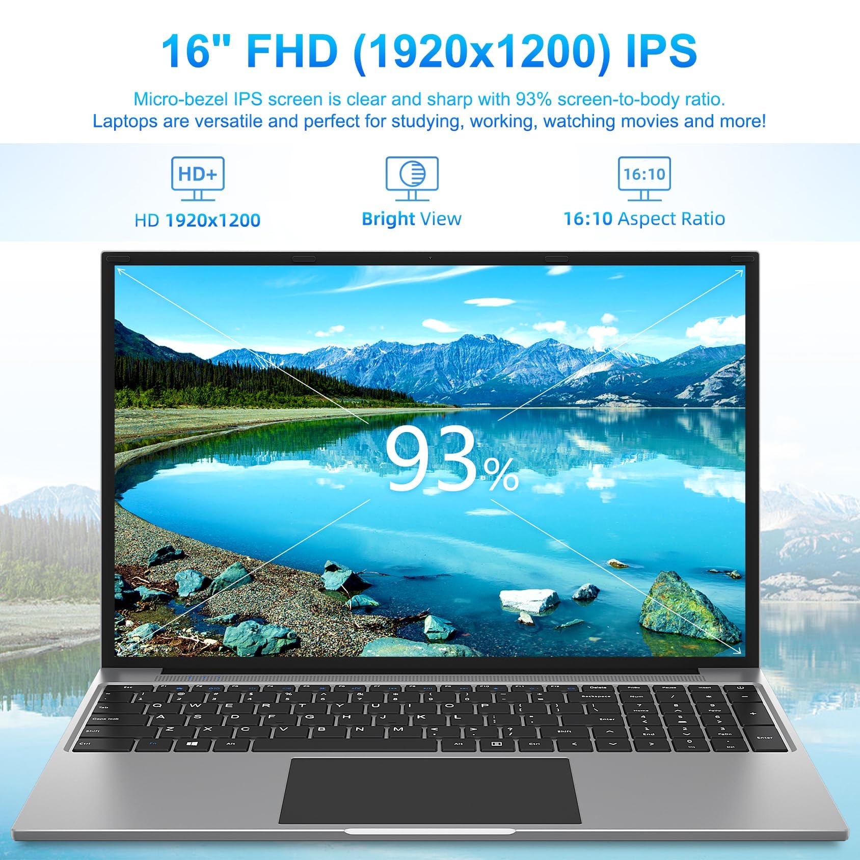 jumper Computer Portatile 16 Pollici Installato 1 Anno 365 Office, Fino a 2,5 GHz Celeron 5305U (4 GB RAM 128 GB SSD) PC Portatile, Windows 11, 1920 x 1200 IPS, Bluetooth 4.0, USB 3.0 × 2